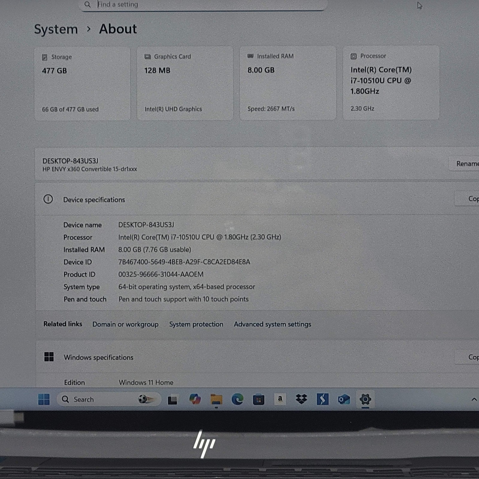 HP Envy x360 15-DR1010NR 15.6″ i7-10510U 1.8GHz 8GB RAM 512GB SSD
