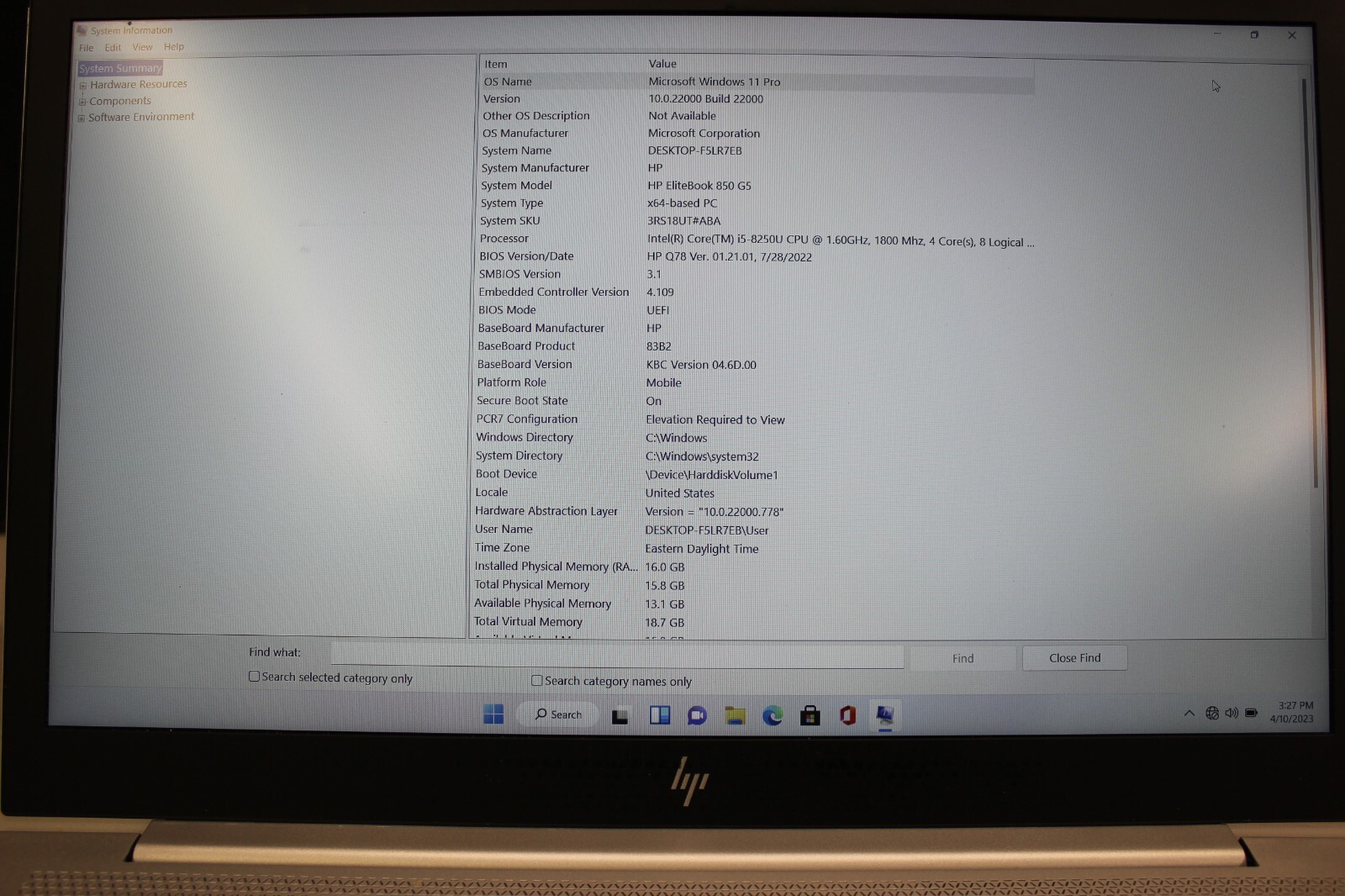 HP Elitebook 850 G5 I5-8250U 512SSD 16GB DDR4 Win11Pro