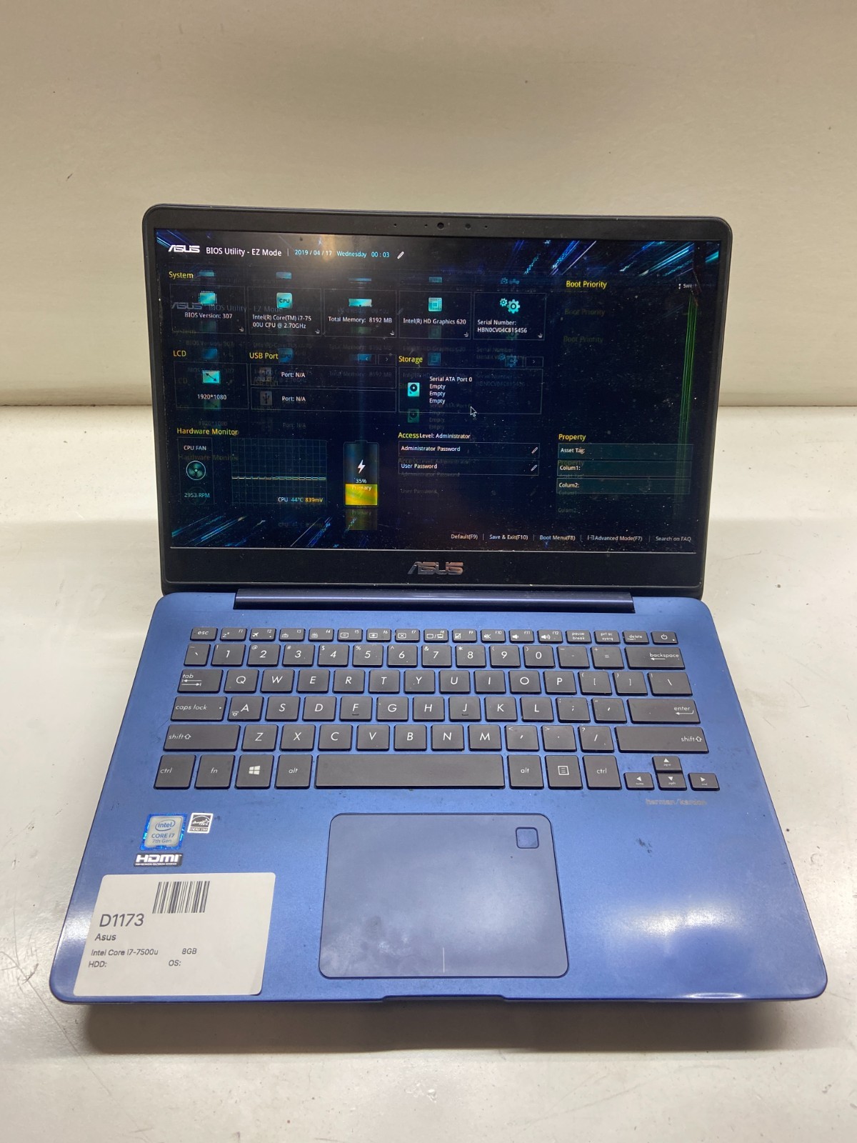 Asus Zenbook UX430U Intel Core i7-7500u 2.7GHz 8GB NO HDD READ