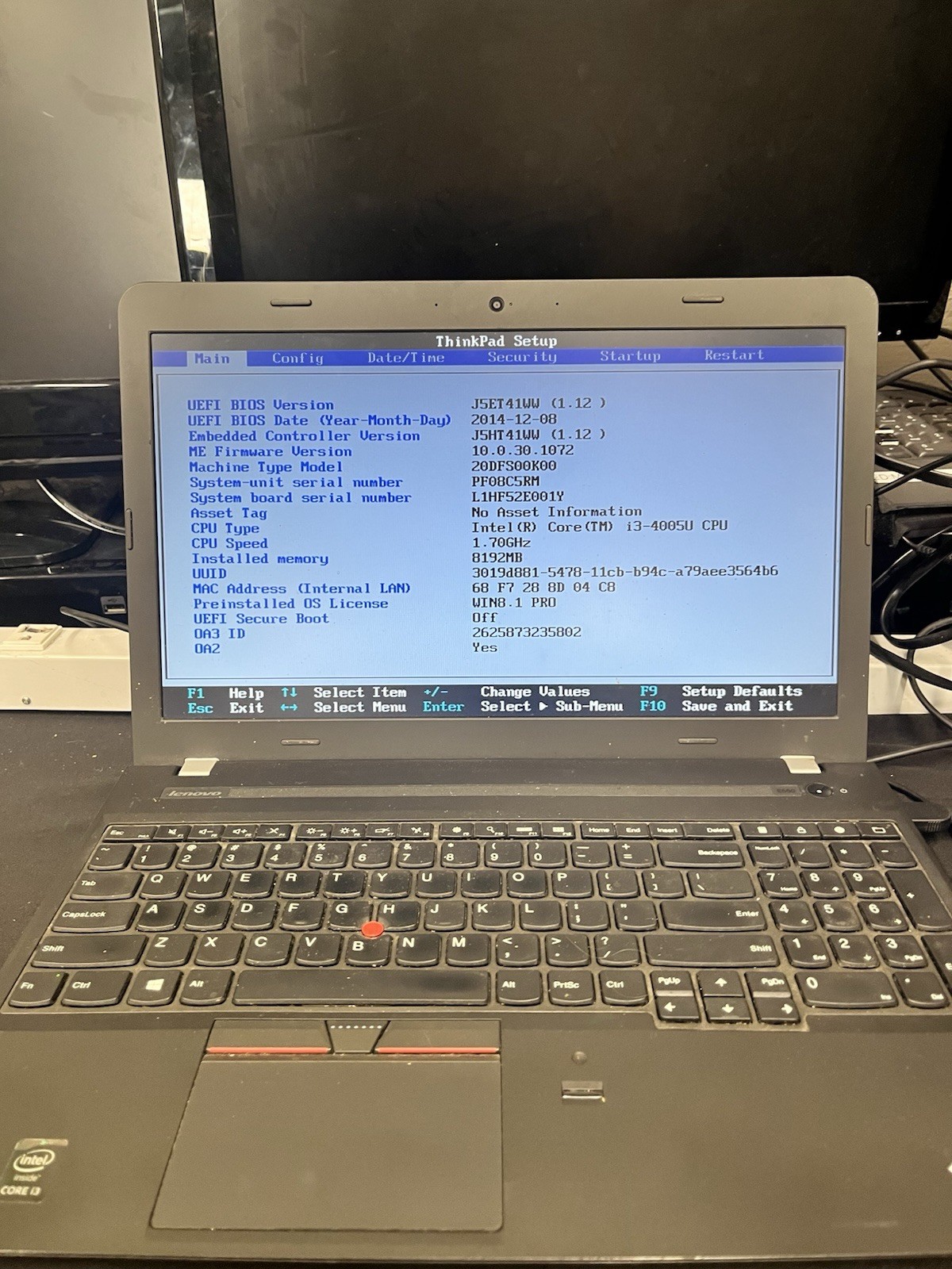 Lenovo ThinkPad E550 Intel i3-4005U 1.7GHz 8 GB NO HDD