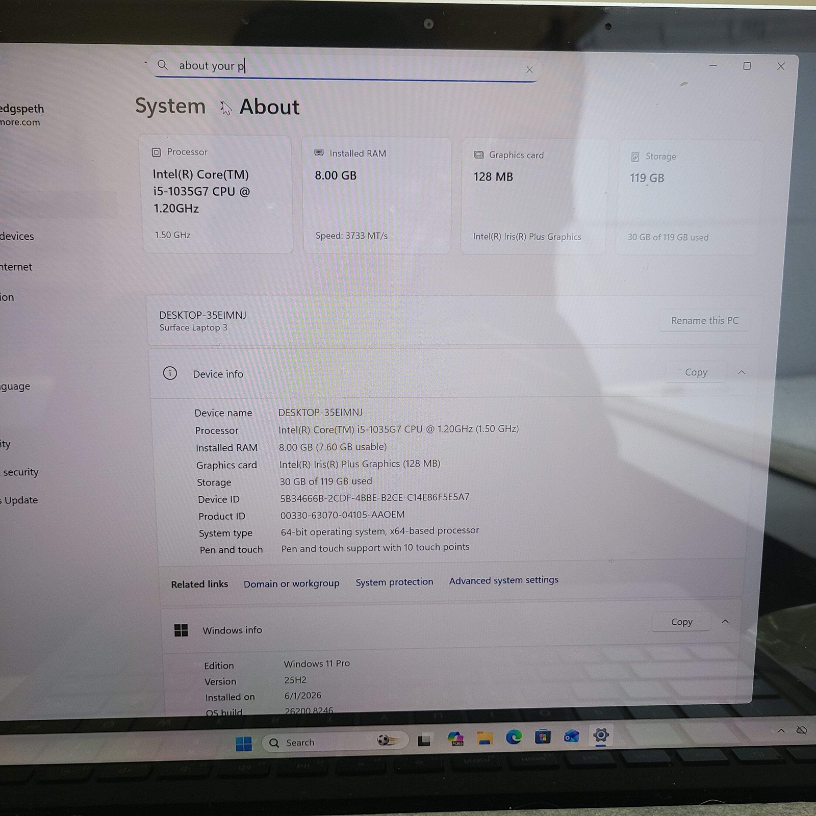 Microsoft Surface Laptop 3 1867 13.5″ i5-1035G7 1.2GHz 8GB RAM 128GB SSD