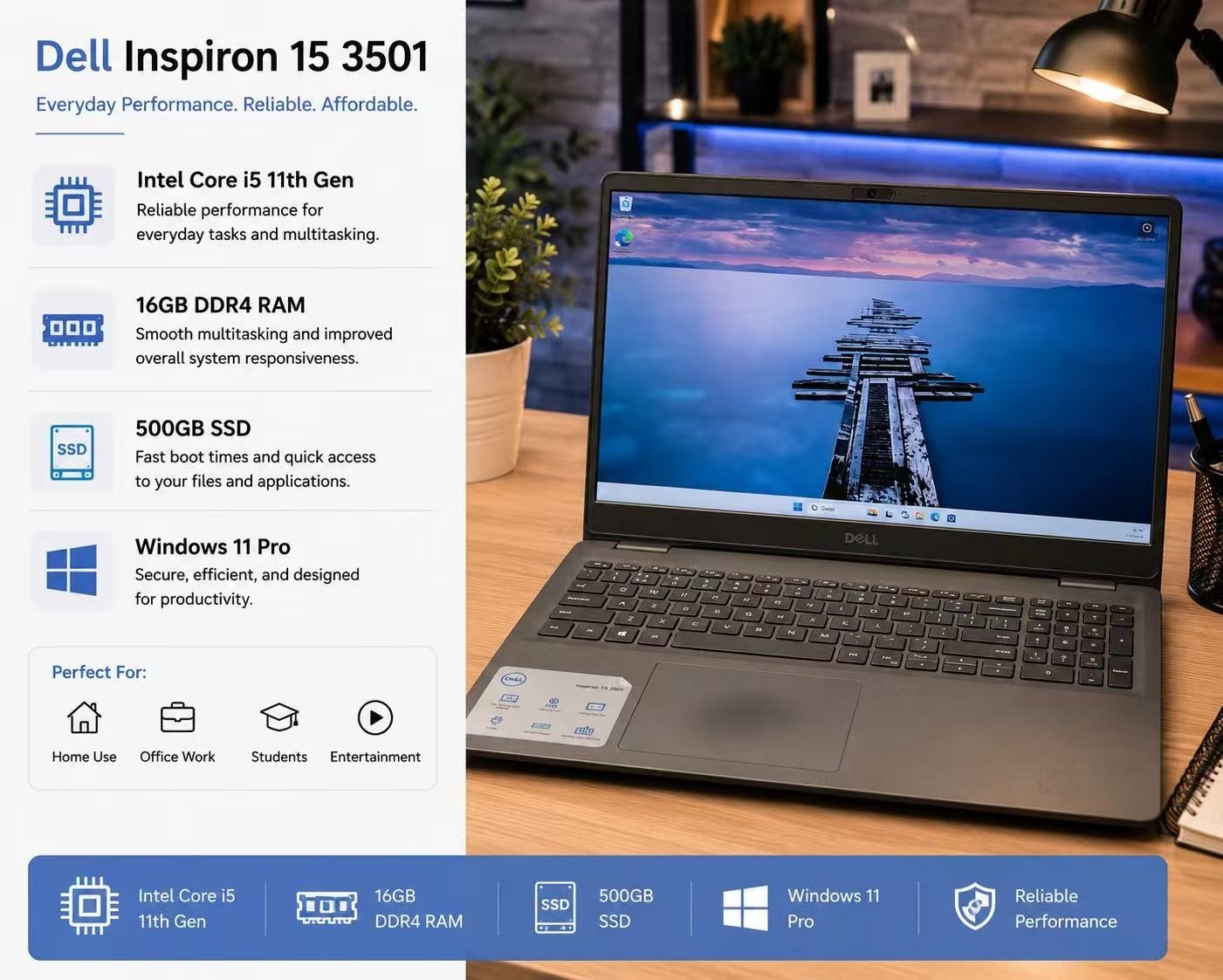 Dell Inspiron 15 3501 i5 1135G7 16gb Ram 500gb SSD W11P Laptop