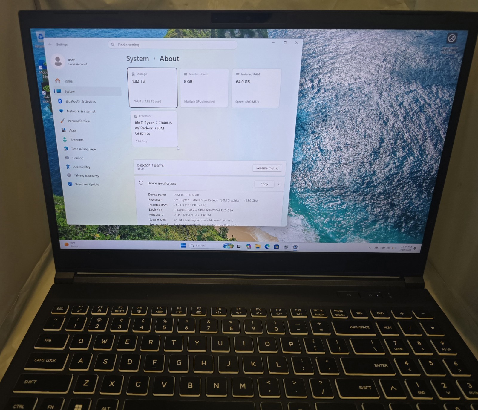 Eluktronics RP15 G2 RTX4060 Ryzen 7 7840HS 64G BDDR5, 2TB Gaming Laptop G01