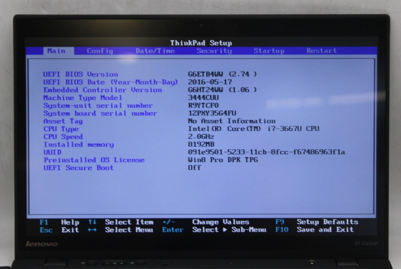 Lenovo Thinkpad X1 Carbon i7-3667U@2.0GHz 8GB DDR3 RAM NO OS *Parts/Repair*
