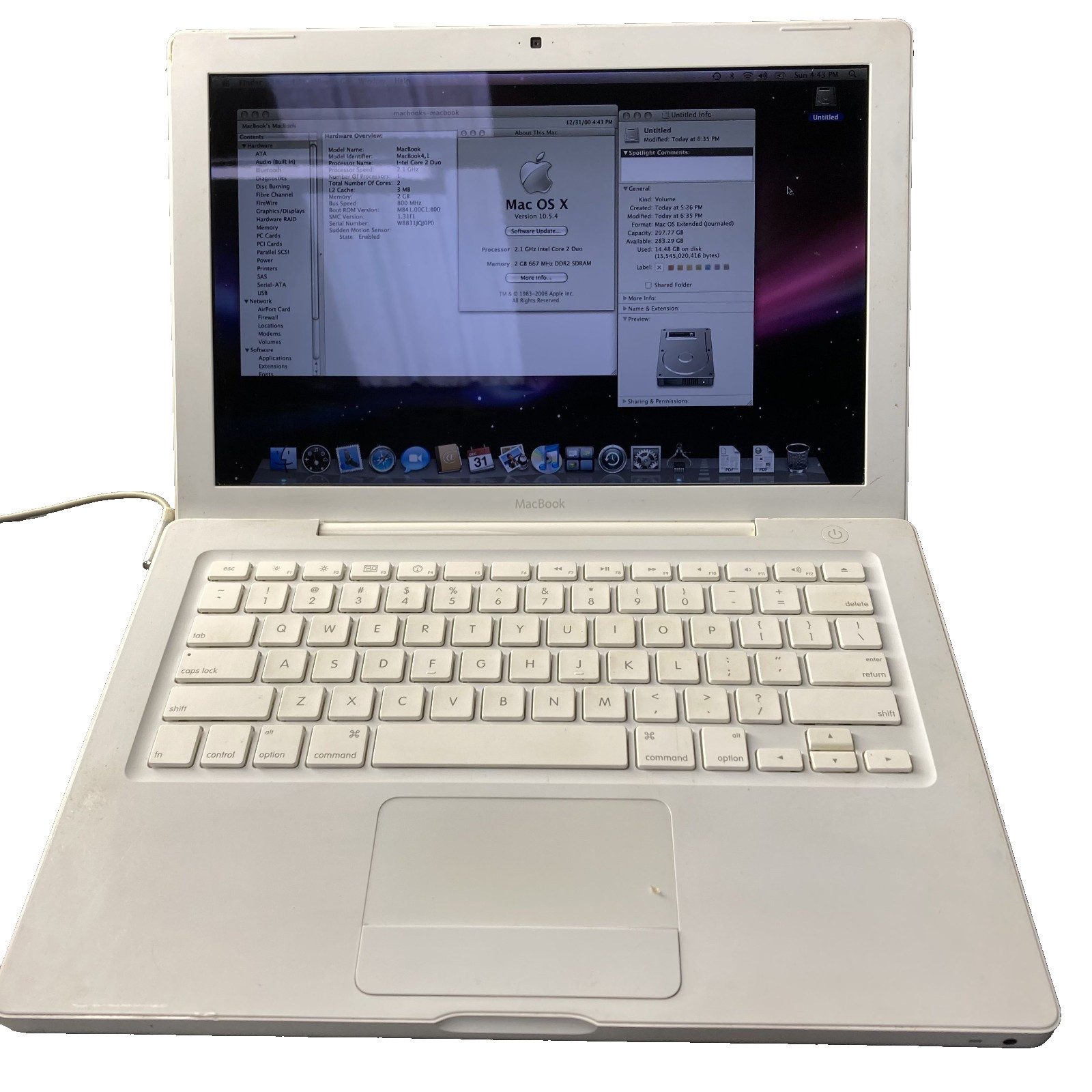 Apple MacBook 13″ Core 2 Duo T8100 2.1GHz 2GB RAM 320GB HDD MacOS X Leopard