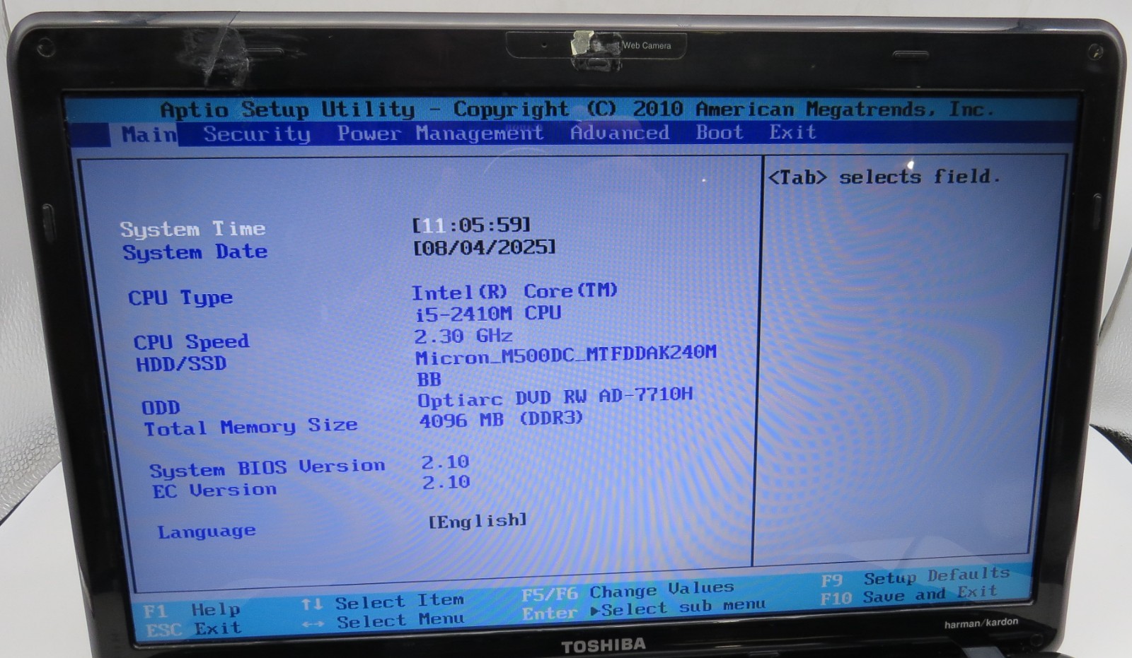 Toshiba Satellite P755-S5263-15.6″-i5-2410M@2.3-4GB RAM-240GB 2.5 -NO OS *READ*
