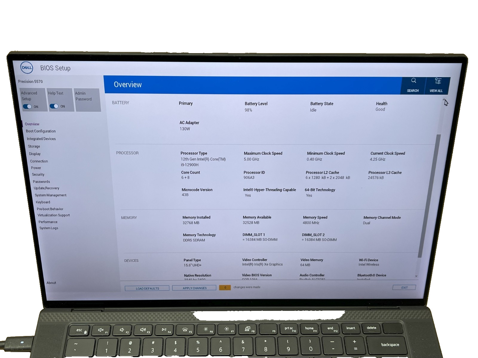 Dell Notebook Precision 5570 i9-12900H 32gb 15.6″ Touch NVIDIA RTX A2000 130w AC