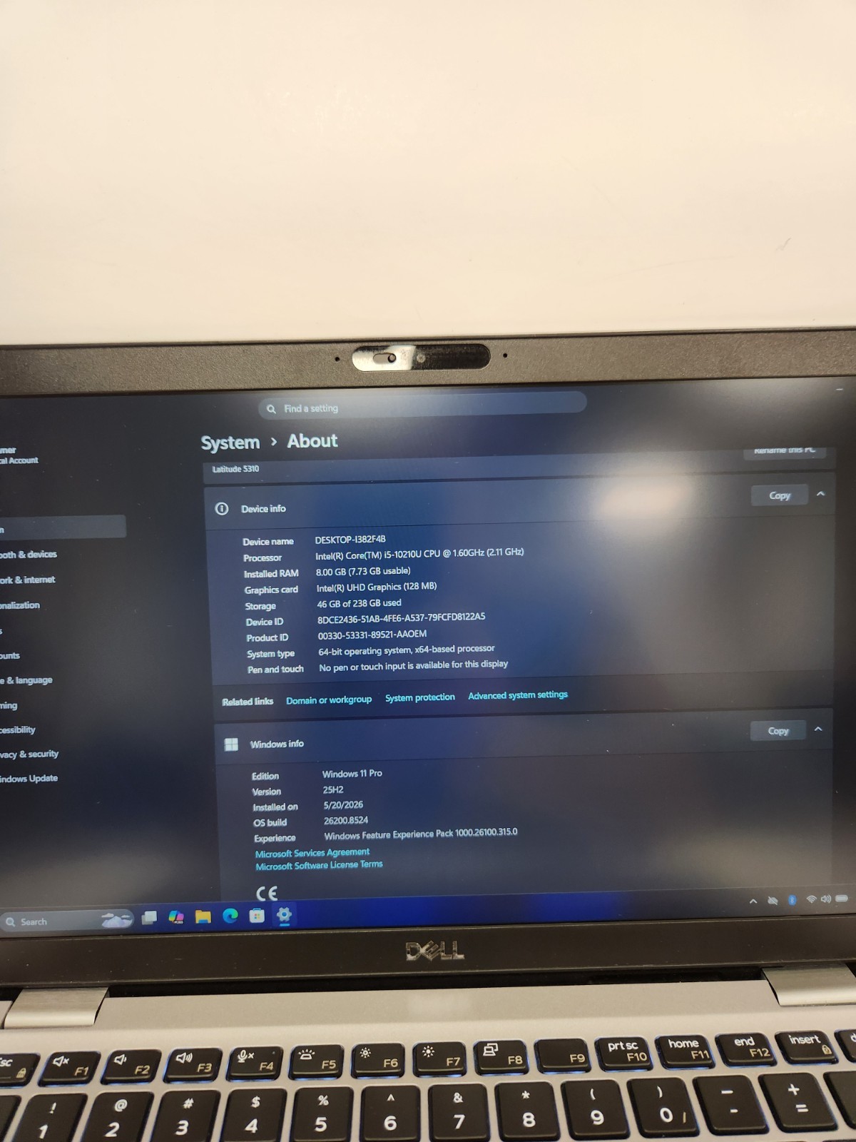 Dell Latitude 5310 Core i5-10210U, 8GB RAM, 256GB NVME, Win11 PRO *READ #0509