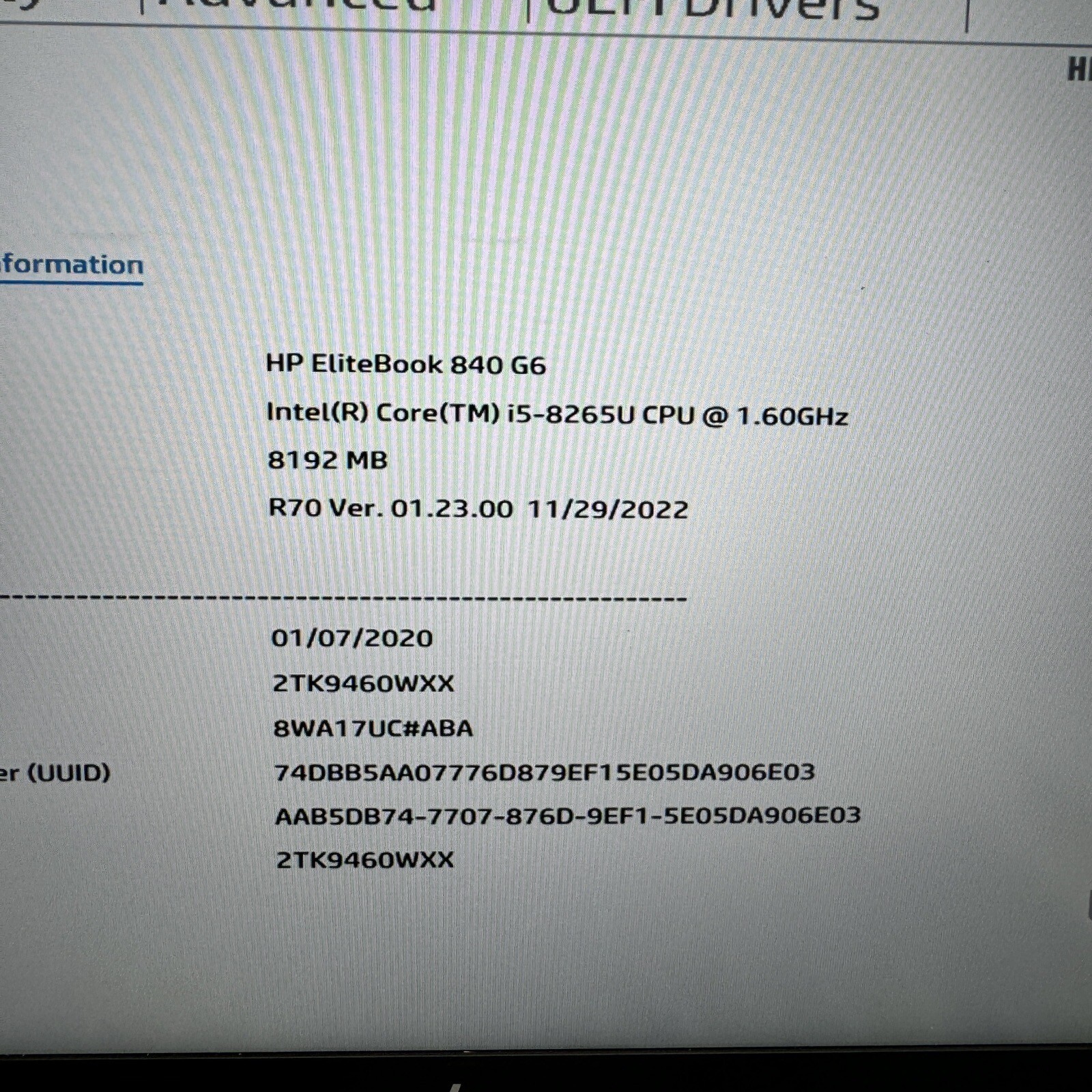 HP Elitebook 840 G6 14″ FHD | i5-8265U 1.60GHz | 8GB RAM | No SSD/OS | GRADE C