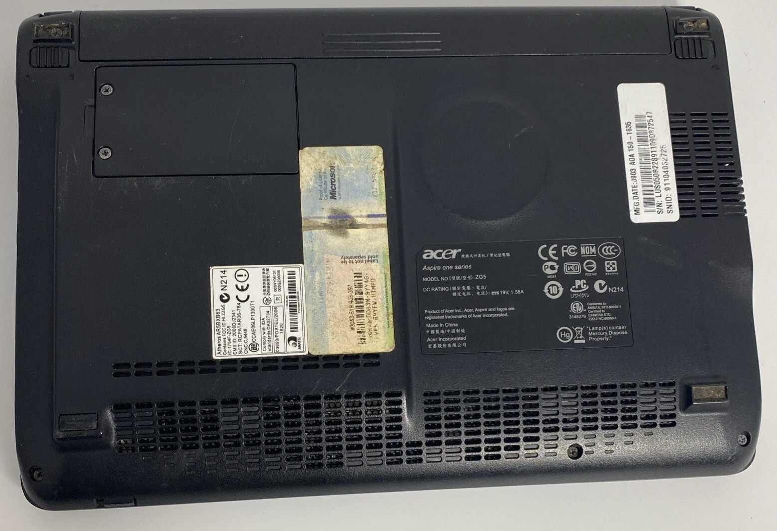 Acer Aspire One ZG5 For Parts Or Repair