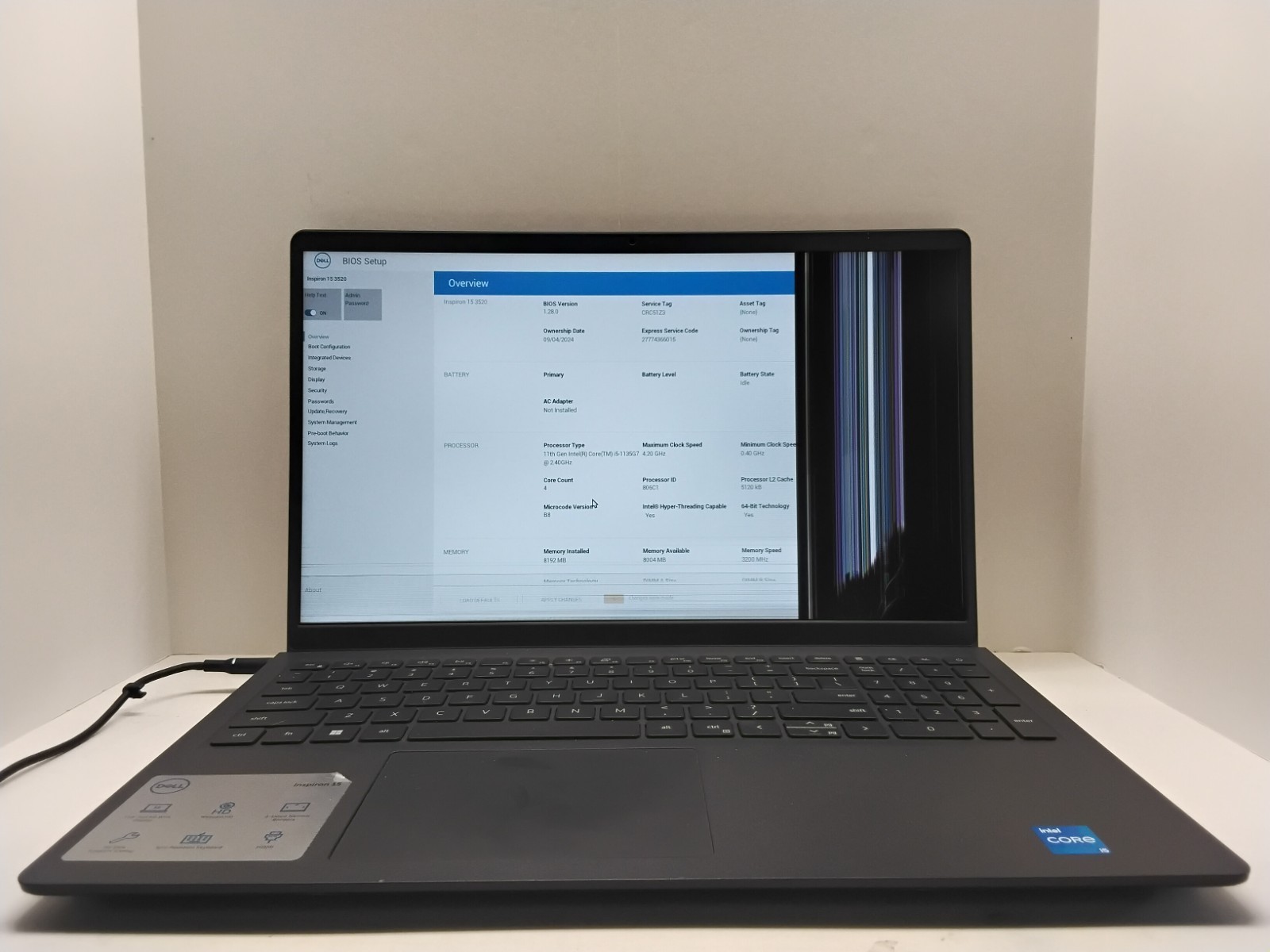 Dell Inspiron 15 3520 with i5-1135G7 @2.40Ghz, 8GB RAM, 256GB SSD LCD BROKEN
