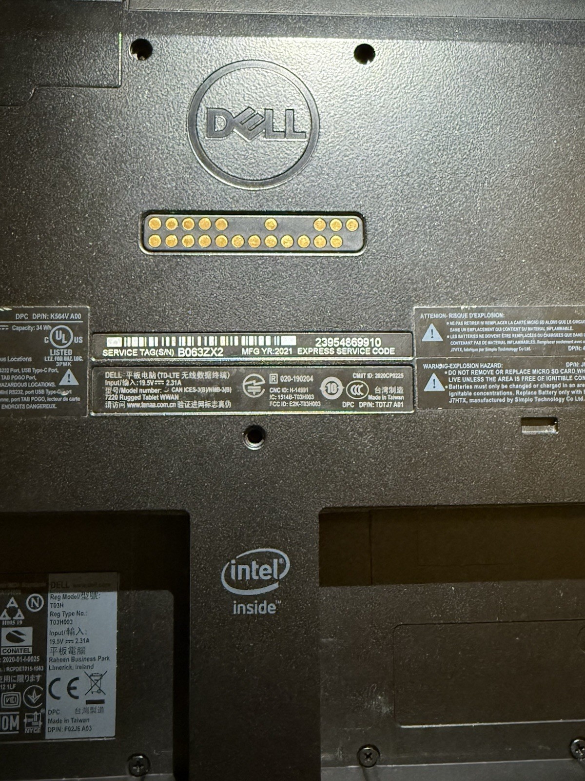 Dell Latitude 7220 Rugged Extreme Tablet for Parts Or Repair Read Description