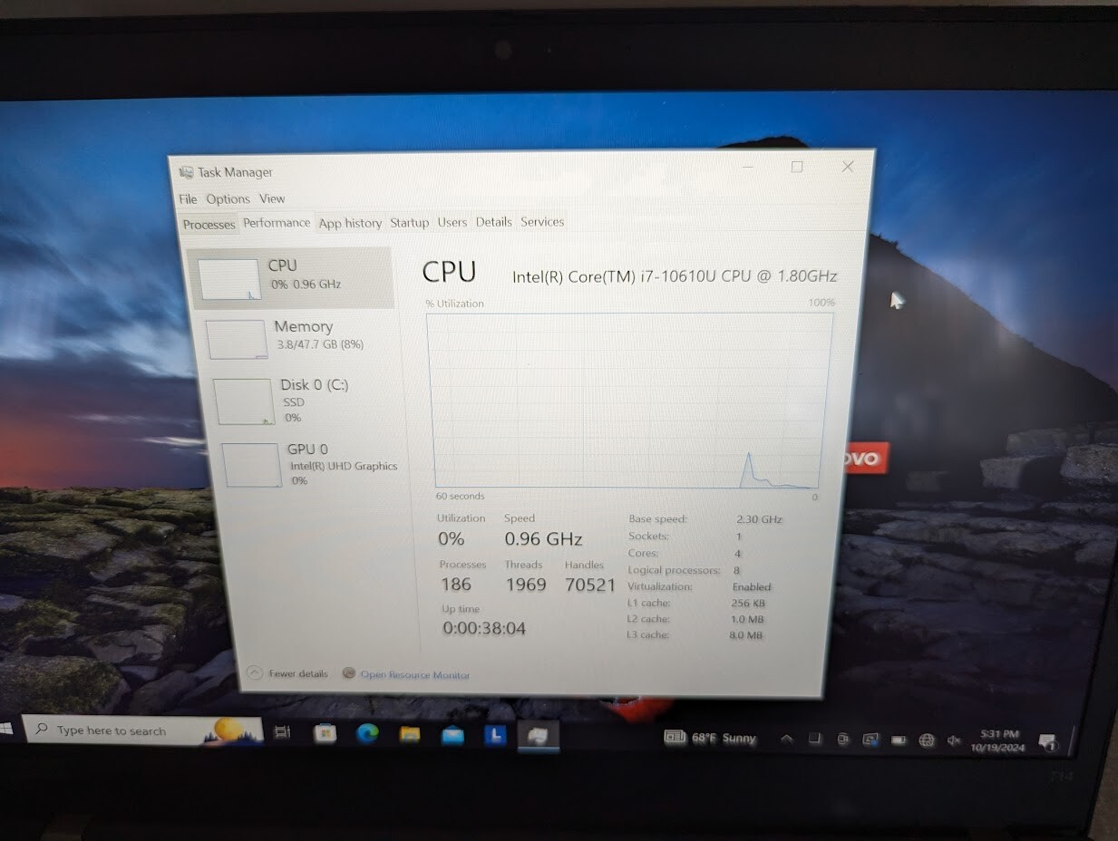 Lenovo T14 G1 i7-10610U 48GB RAM/500 GB SSD – Win 10 Pro TOUCHSCREEN