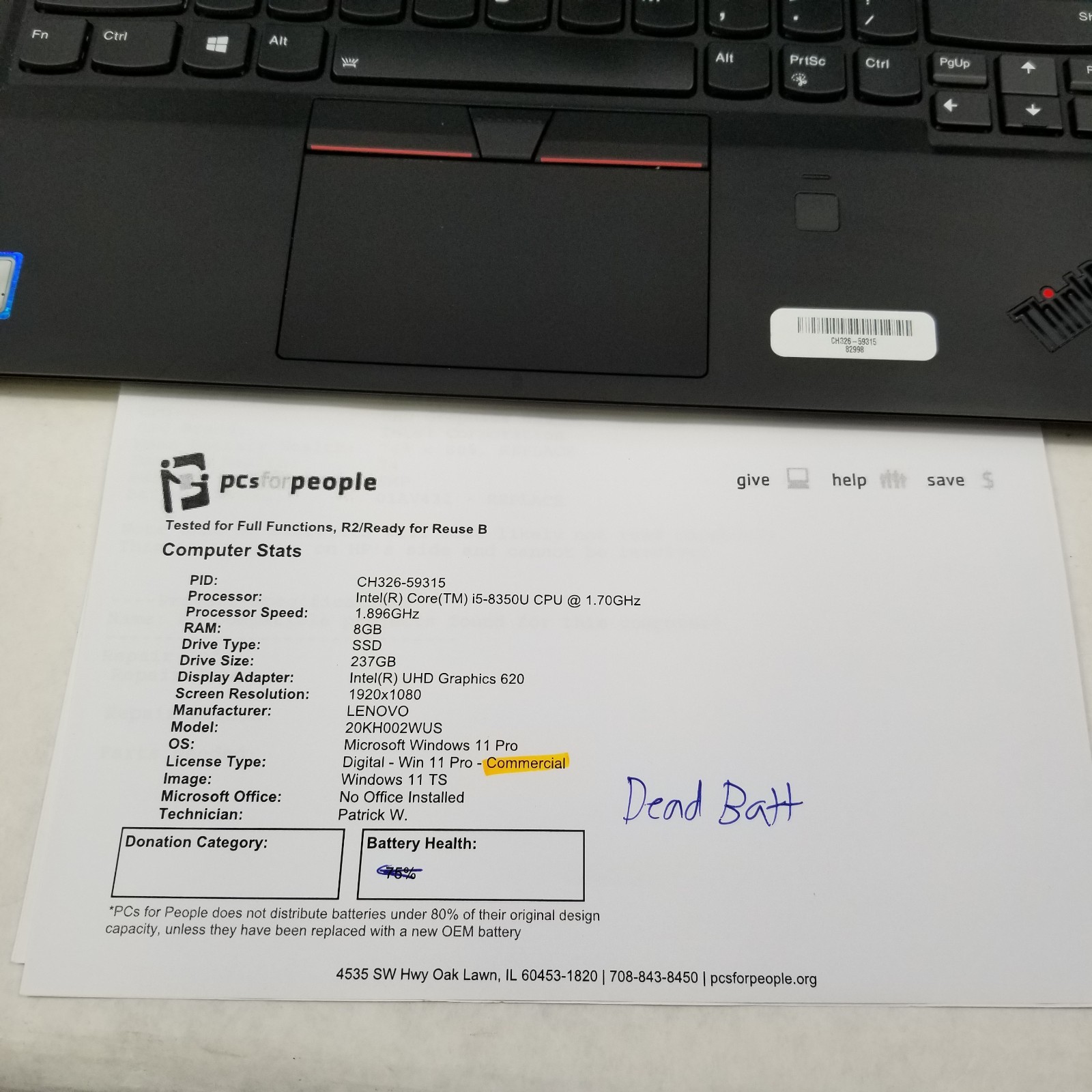 Lenovo ThinkPad X1 Carbon Gen 6 i5-8350U 1.70GHz 8GB 256GB Windows 11 Pro *READ
