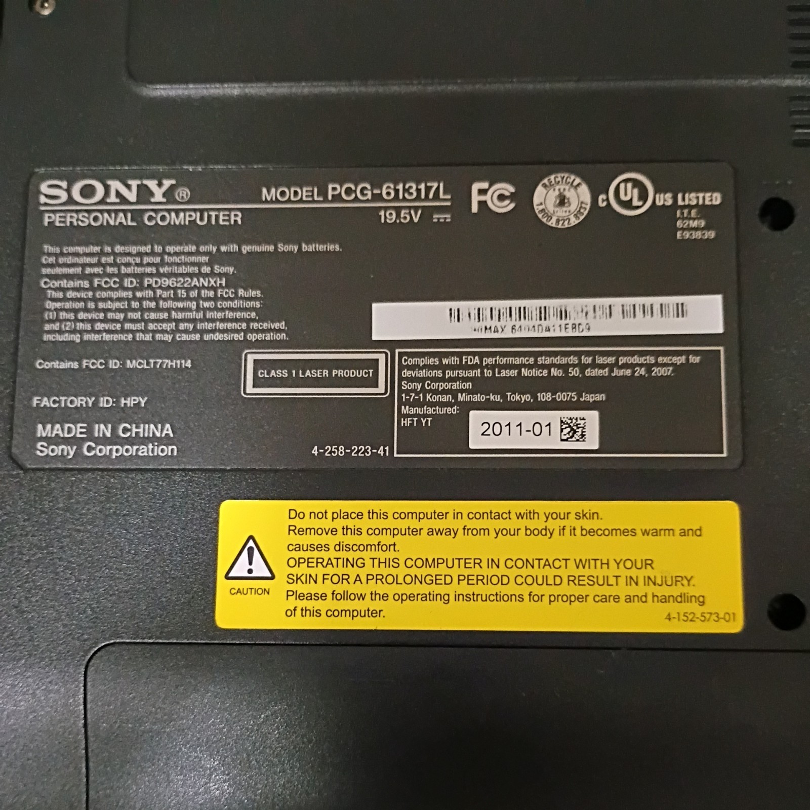 SONY VAIO PCG-61317L Vintage 14” Laptop Good Battery Windows 7 Intel core 13