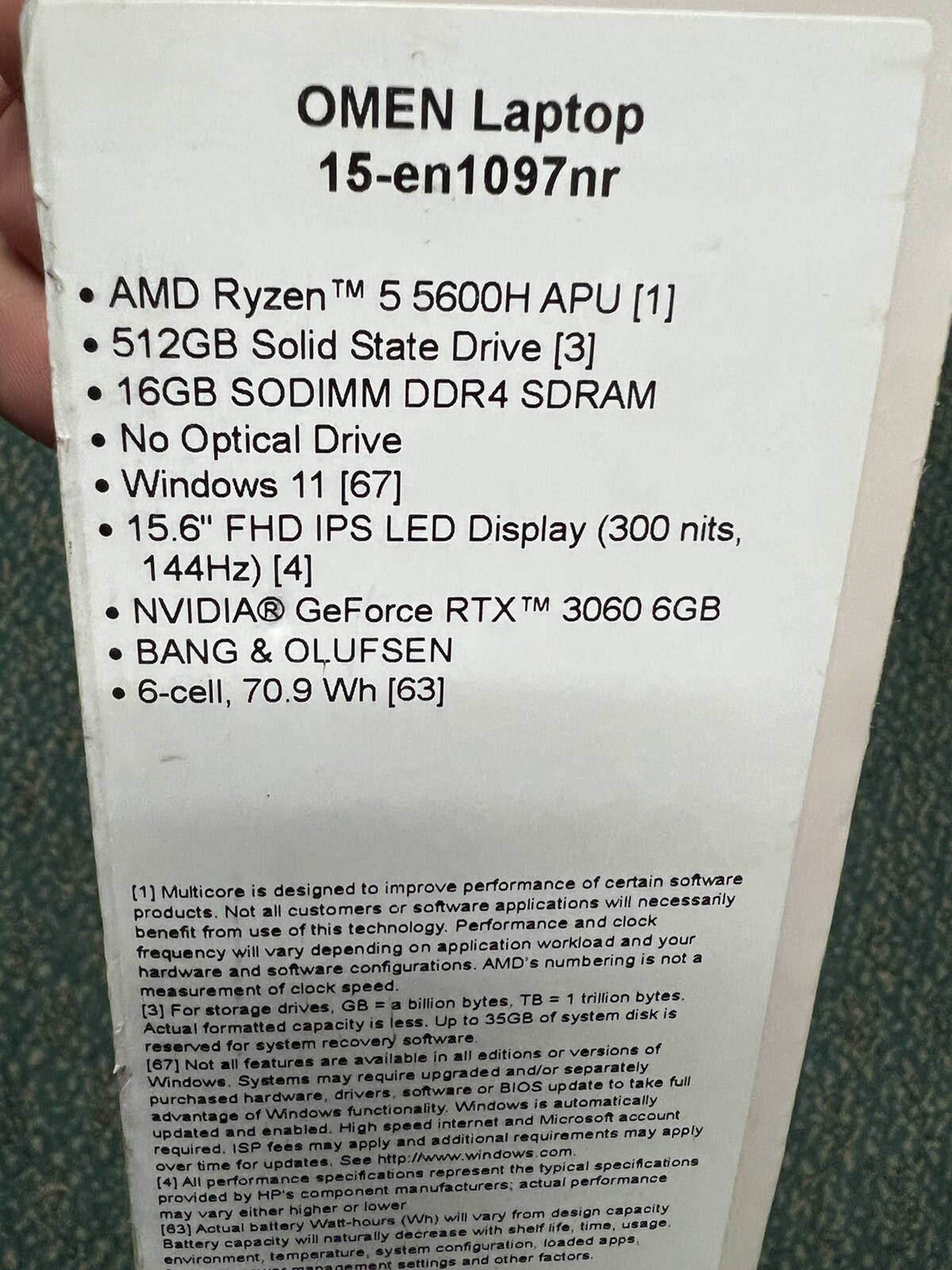 HP OMEN 15.6″ Gaming Laptop Ryzen 5 5600H 16GB RAM 512GB SSD RTX 3060 144Hz FHD