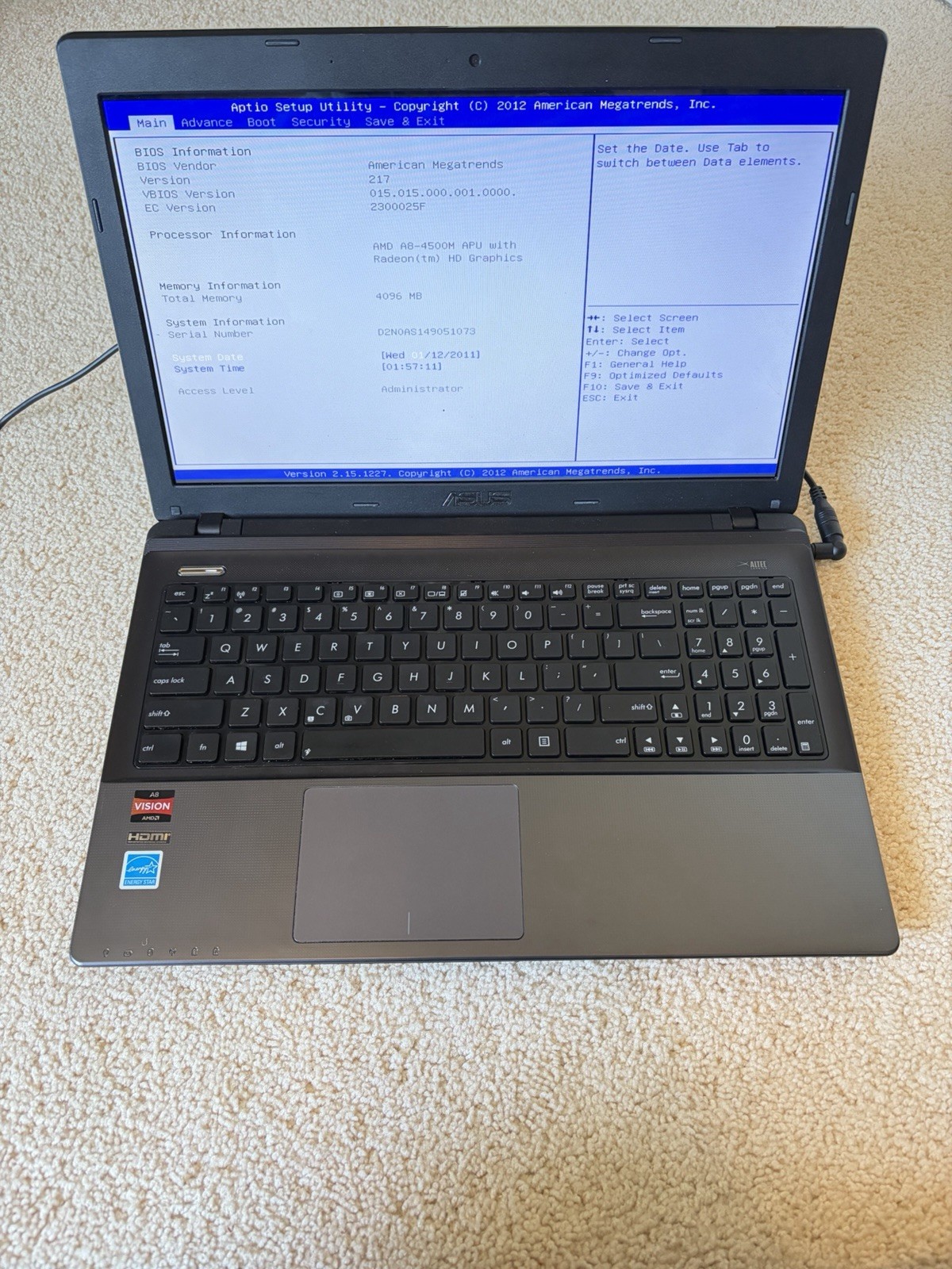 ASUS K55N Laptop AMD A8-4500M 4GB Radeon *FOR PARTS*