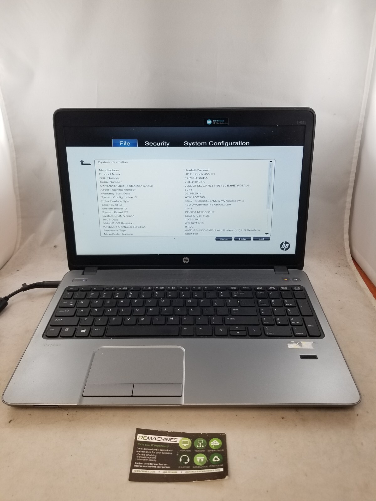 HP ProBook 455 G1 15.6″ Laptop AMD A8-5550 APU 2.1GHz 8GB No HDD Radeon
