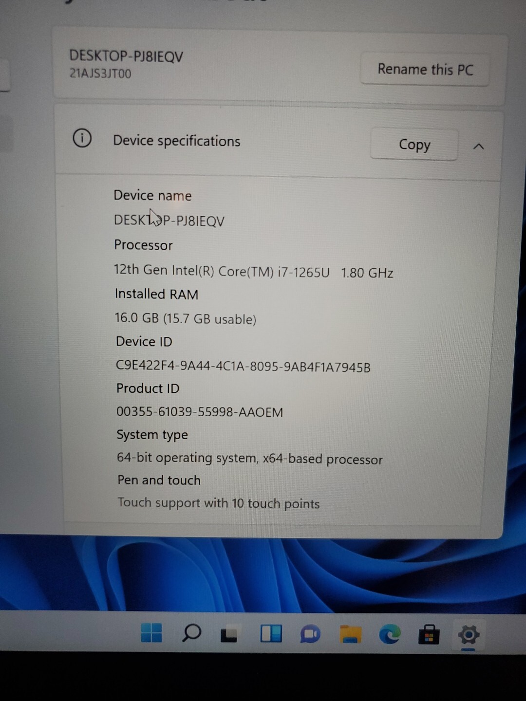 Lenovo T14 Gen 3 Touch I7 1265u 12th Gen 16gb 256gb windows 11 pro warranty