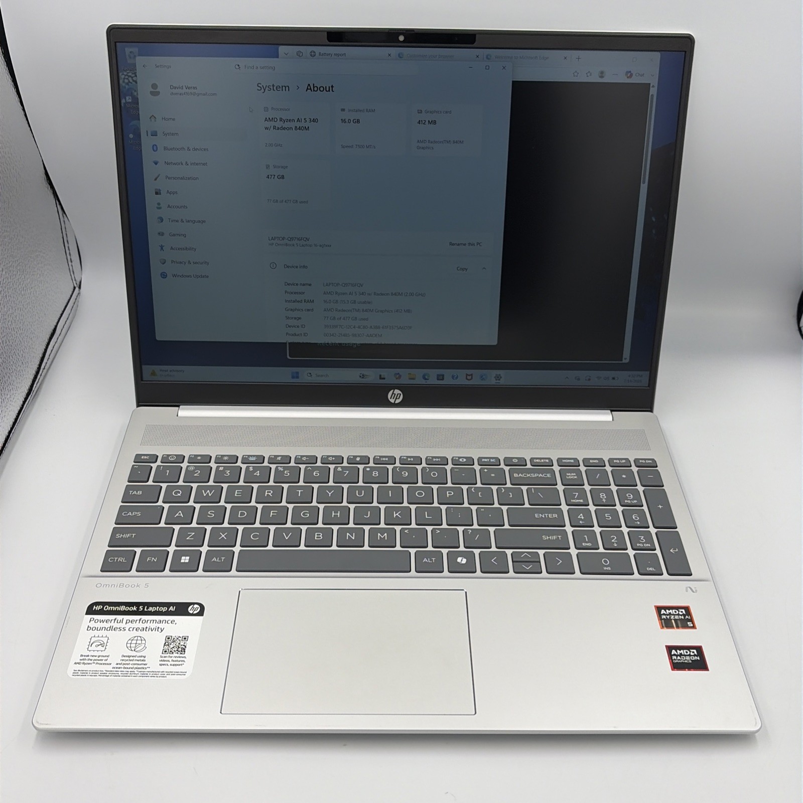 HP OmniBook 5 16″ Ryzen AI 5 340 16GB 512GB SSD Radeon 840M Laptop – 0BTX
