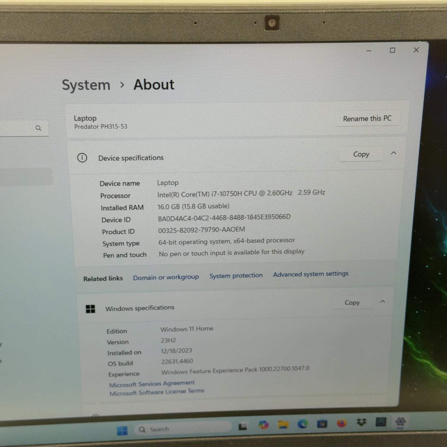 Acer Predator Helios 300 PH315-53 15.6″ i7-10750H 2.6GHz 16GB RAM 1.5TB RTX 3060