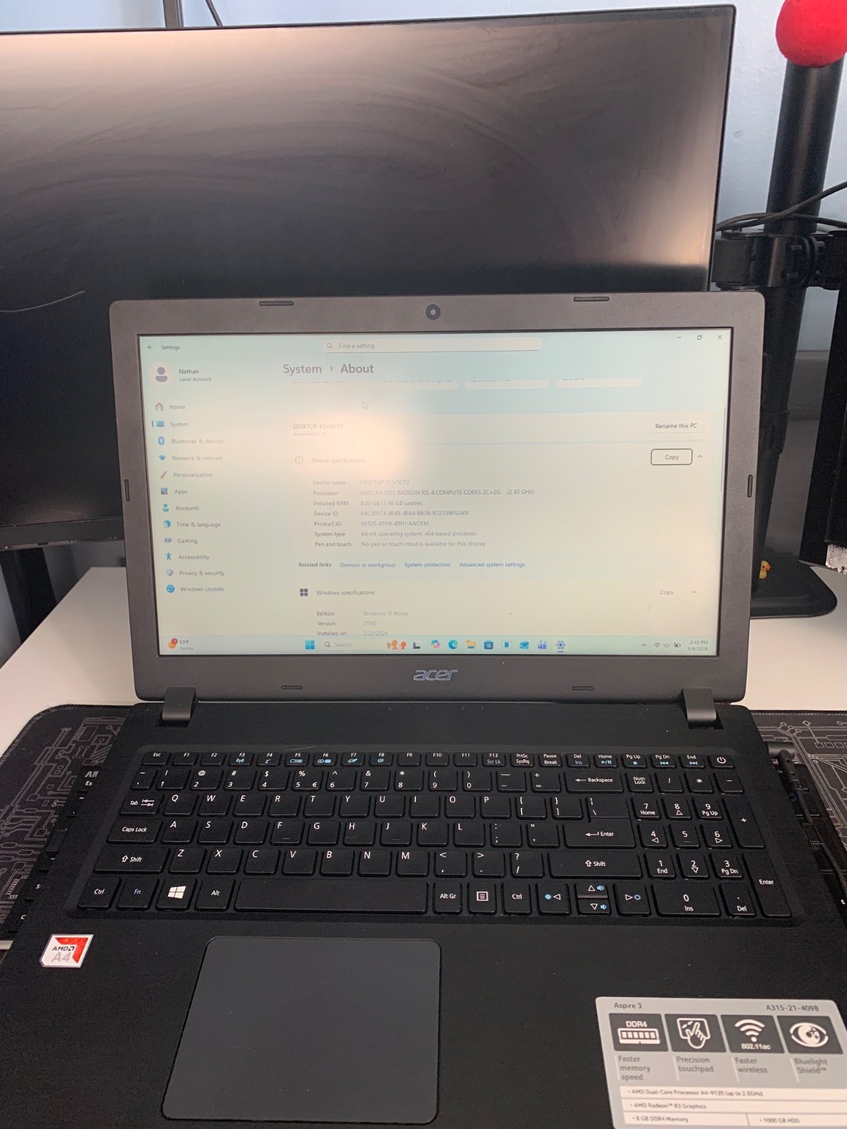 Acer Aspire 3 A315 15.6″ (1TB HDD, AMD E-Series, 2.5 GHz, 8GB) Laptop – Black –