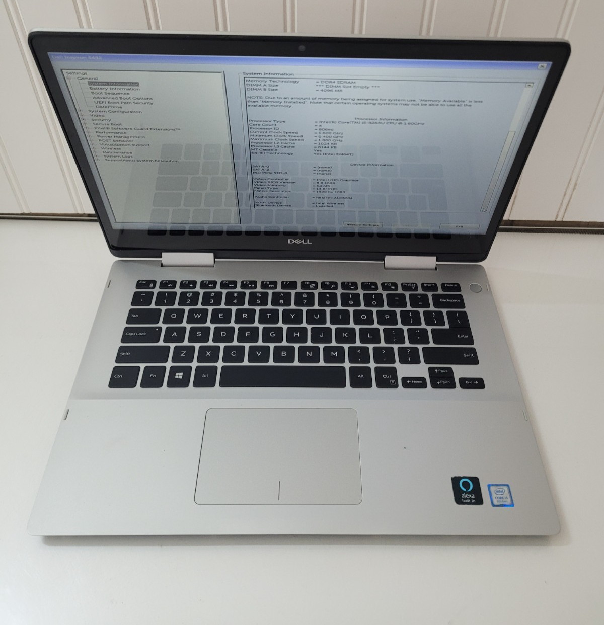 Dell Inspiron 5482 Intel Core i5-8265U 1.6Ghz 4GB Ram No SSD 14″ Laptop