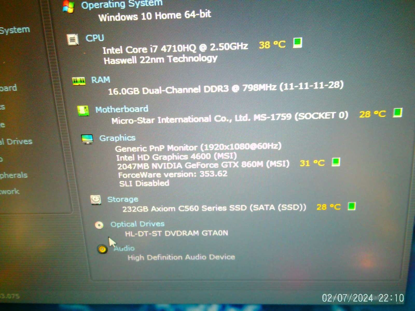 Msi GE70 2pe SKY SHAKER ,i7 2.50-3.50GHZ,250ssd,16gb,17.3 hd