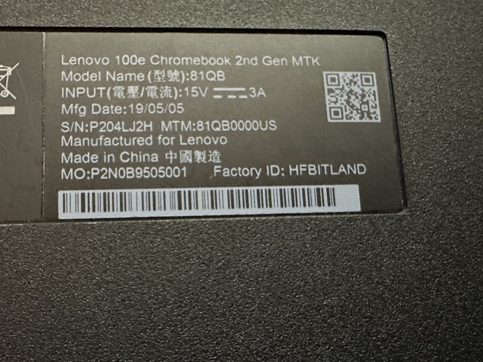 Lenovo Chromebook 100e 2nd Gen MTK 2019