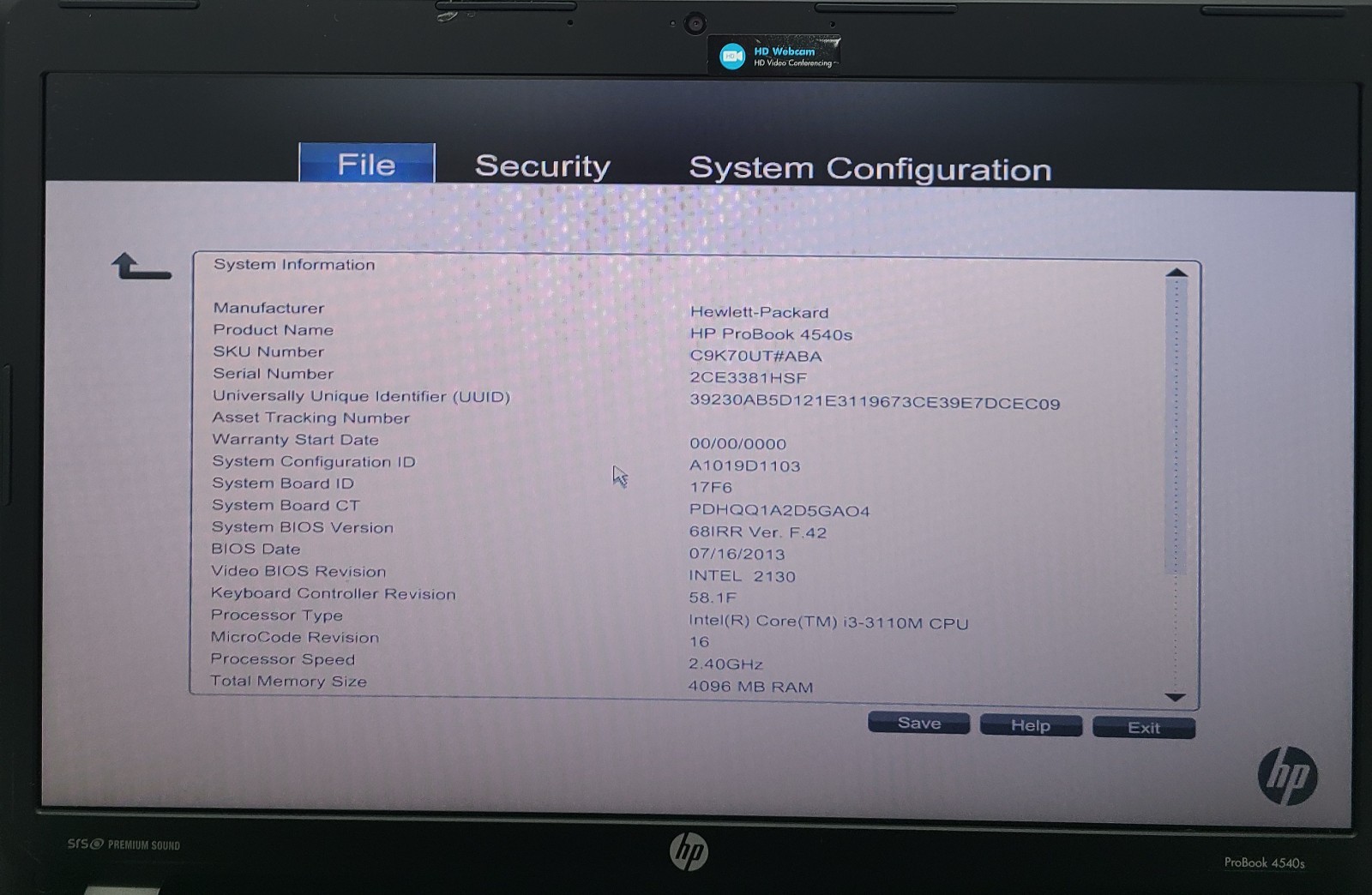 HP ProBook 4540s 15.6″ Laptop Intel i3-3110M 4GB Ram NO HD/OS (FL)