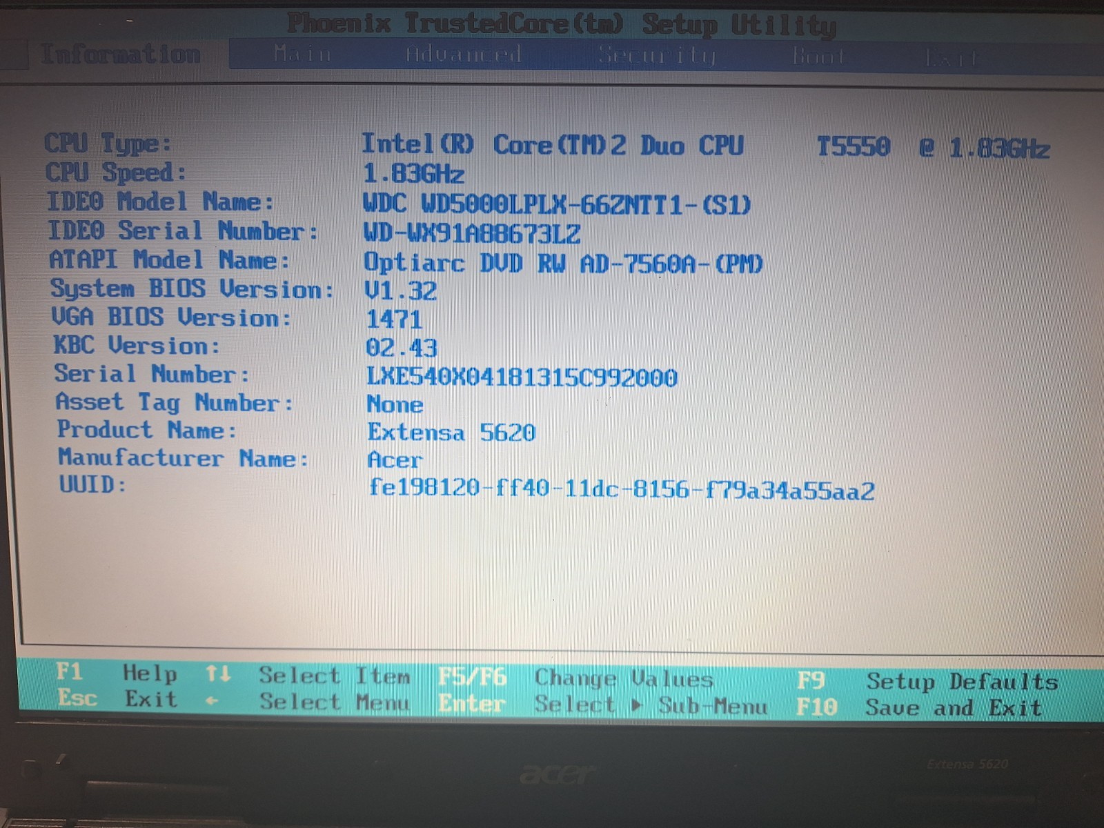 ACER EXTENSA 5620 LAPTOP PC CORE 2DUO 1.83GHz 4GB RAM WIN7 PRO OFFICE USED
