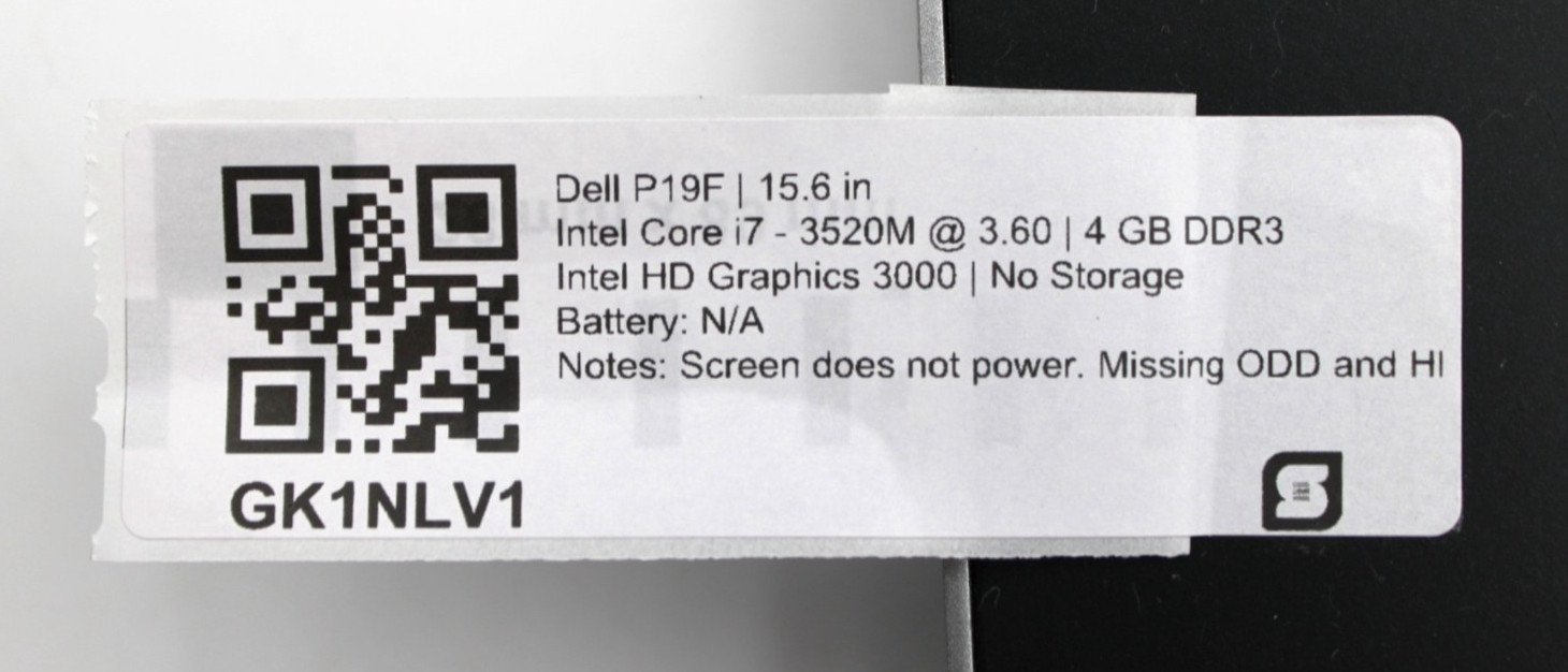 Dell Latitude E6530 i7-3520M@3.6GHz 4GB DDR3 NO STORAGE OR OS *PARTS/REPAIR*