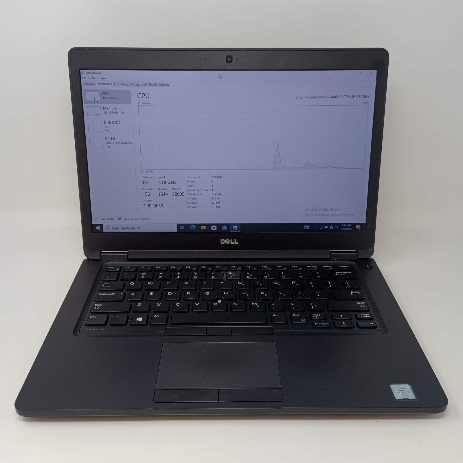 Broken Dell Latitude 5480 3000 14″ i5-7440HQ 4GB RAM 60GB SSD/ Missing Key