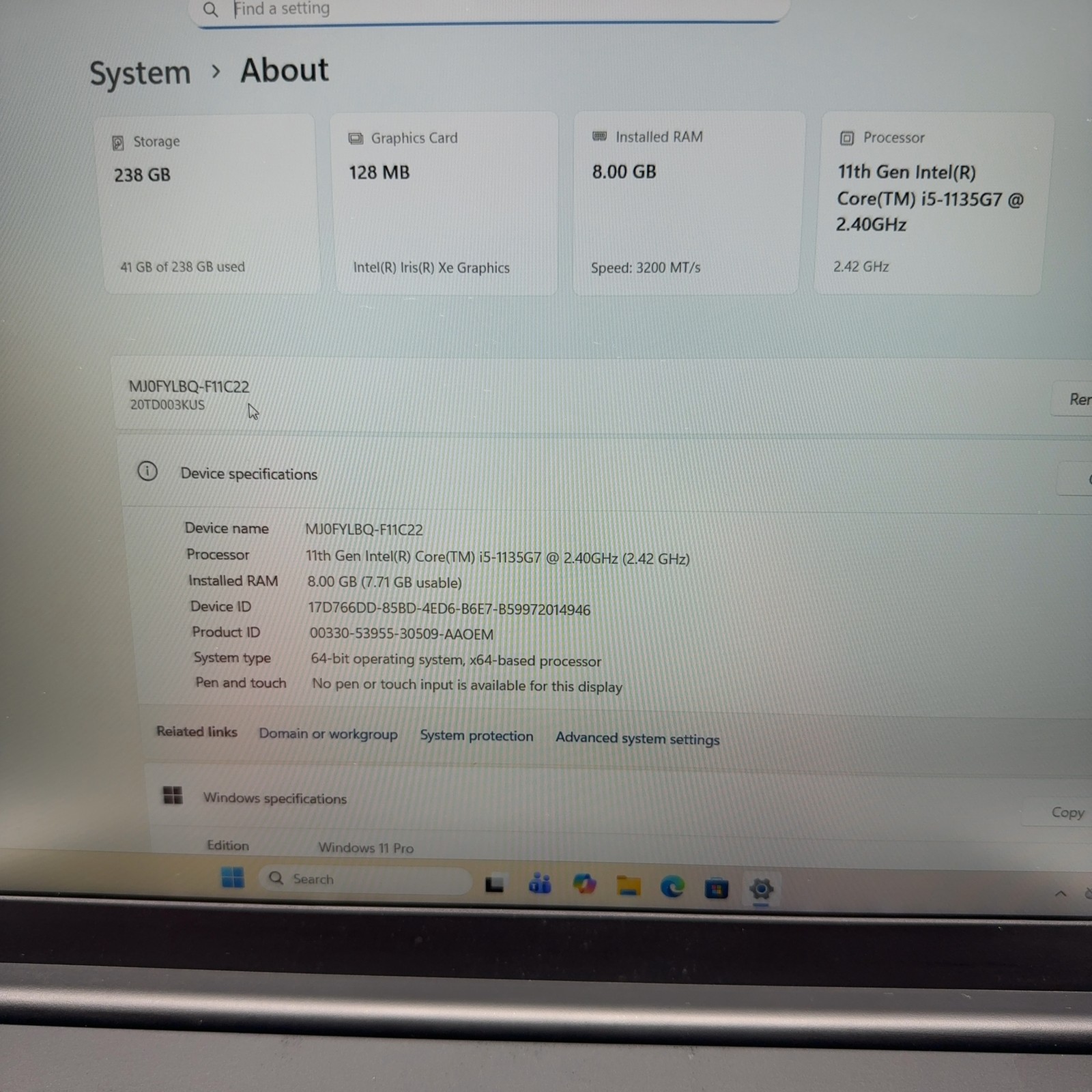 Lenovo ThinkPad E15 Gen 2 i5-1135G7 8GB RAM 256GB SSD Windows 11 Pro 15.6″