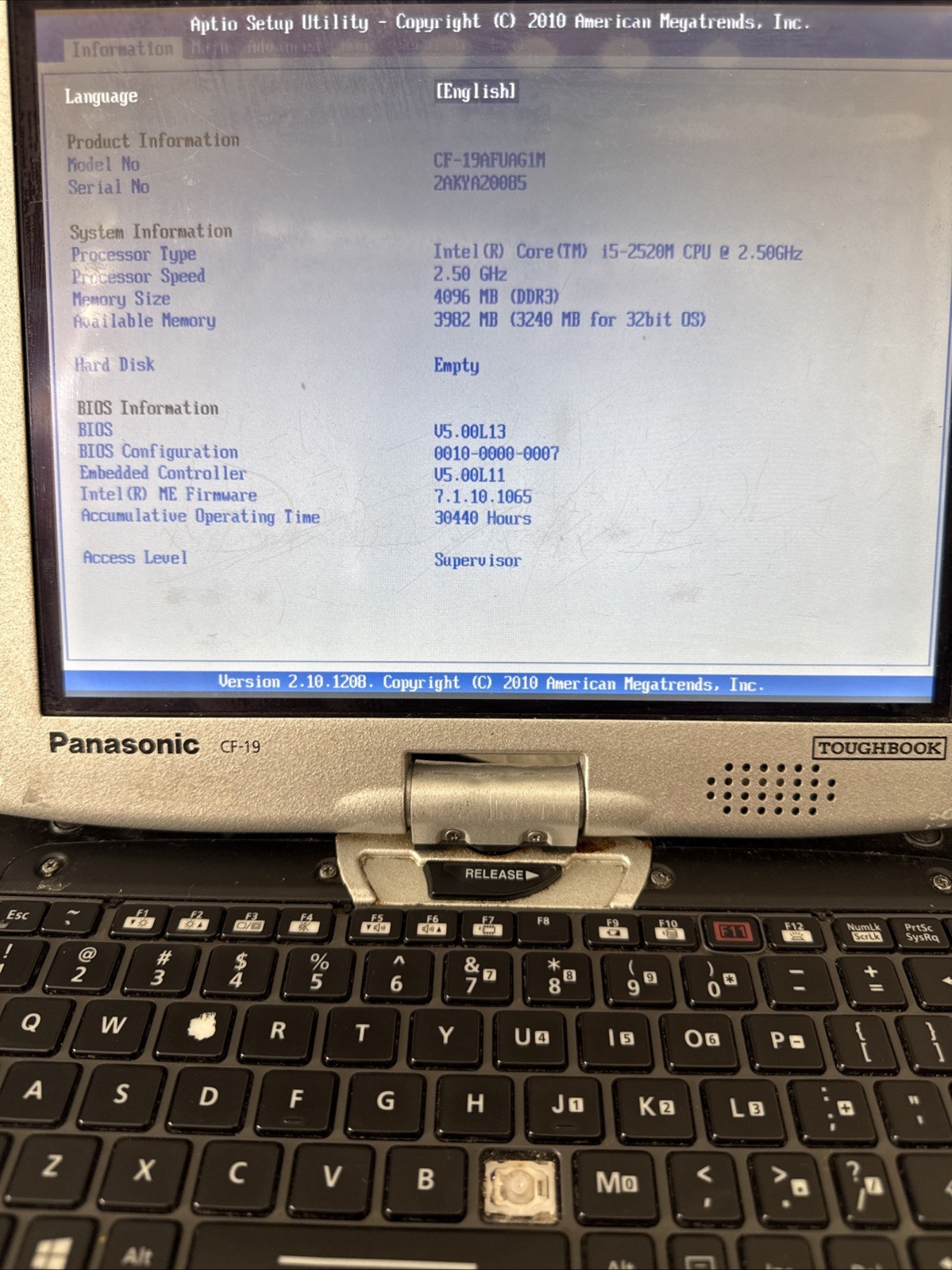 Panasonic Toughbook CF-19 MK5 i5-2520M 2.50GHz 4GB|NoHDD|No Caddy|No AC charger
