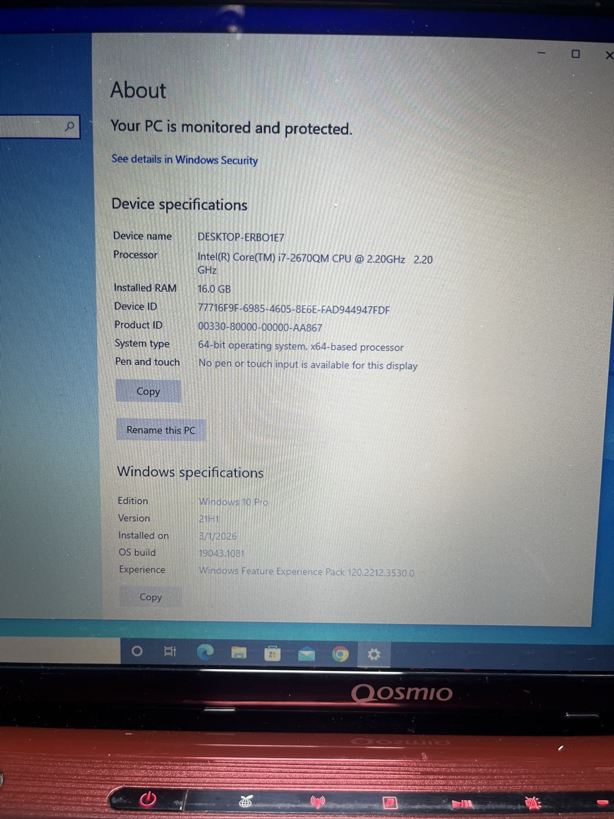 Toshiba Qosmio X775-Q7384 17.3″, i7-2670QM 2.2Ghz, 16GB SSD, 296GB, Win 10 P