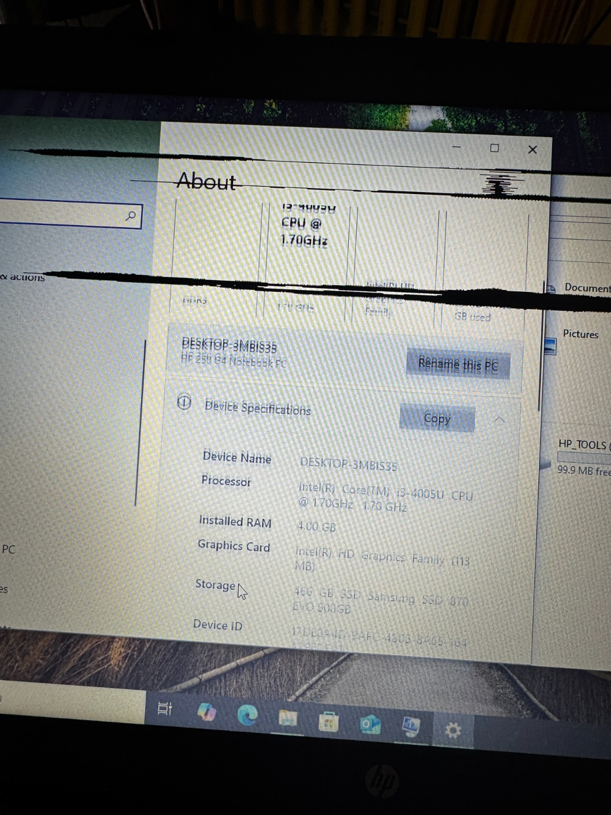HP 250 G4 Core I3-4005U 500GB HDD 4GB RAM Laptop For Parts/Repair #6127