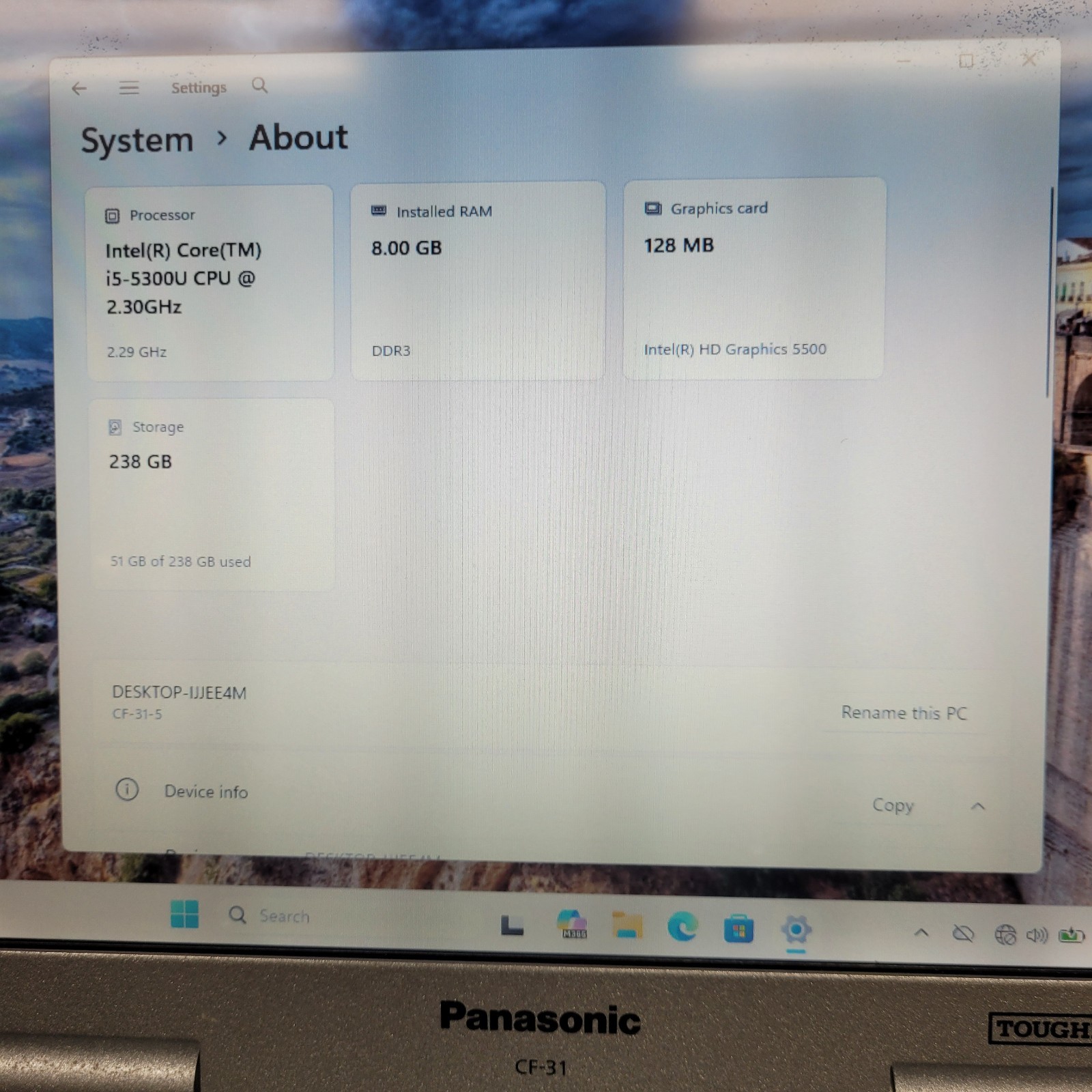 Panasonic Toughbook CF31 i5-5300U 2.30GHz 8GB RAM 256 SSD Windows 11 PRO