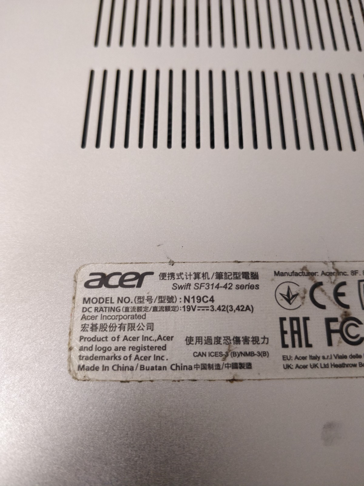 ACER SWIFT SF314-42 AMD RYZEN 5 4500U@2.30GHz 8GB RAM NO DRIVE PARTS 9011
