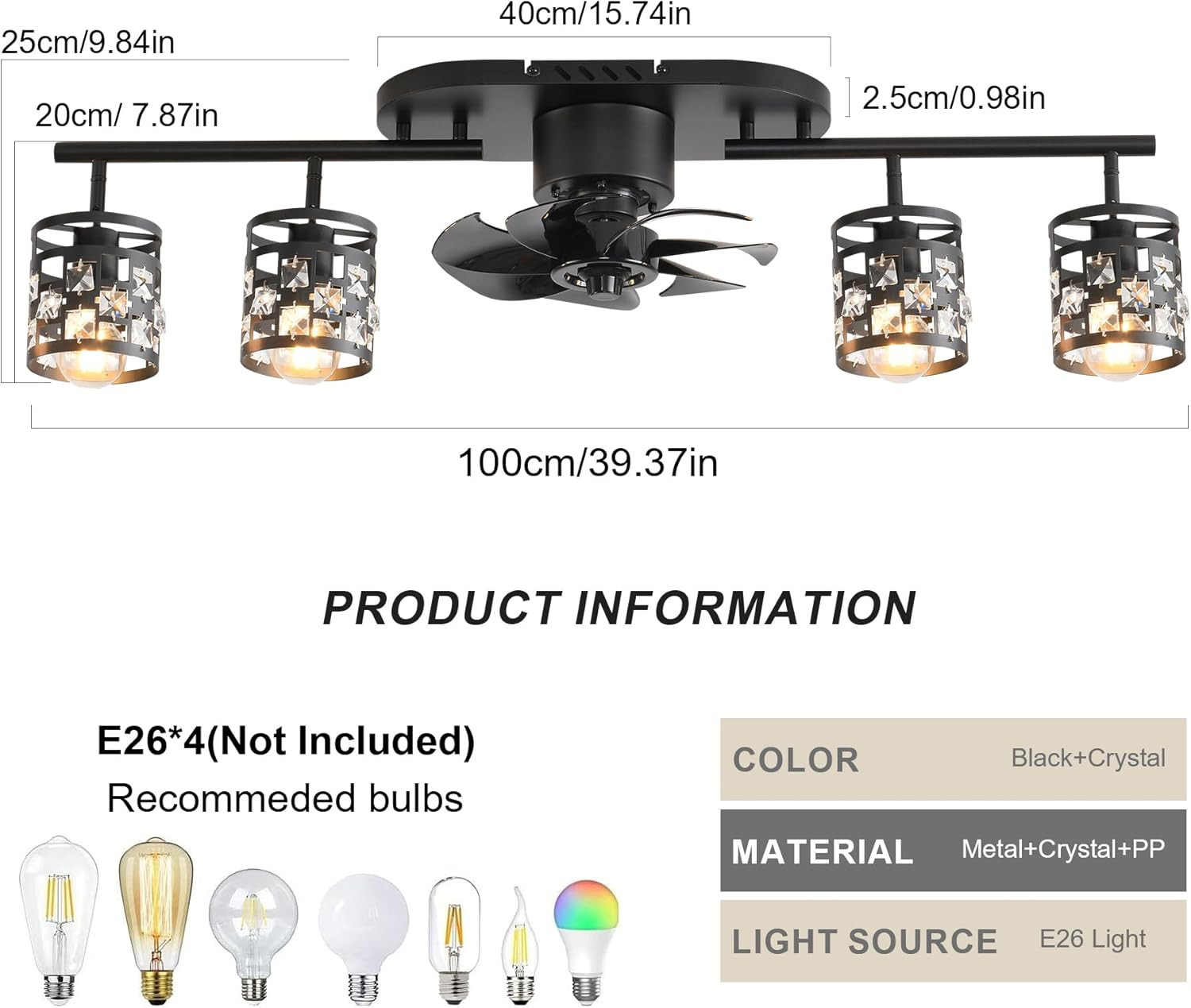 Ceiling Fans with Lights and Remote,39.3″ Kitchen Ceiling Fan,360° Rotatable Lam