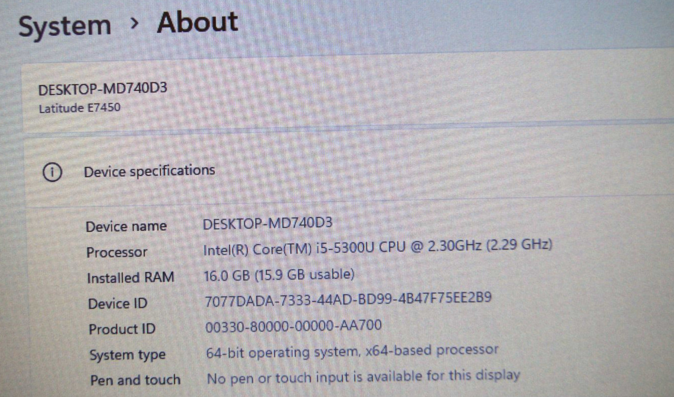 Dell Latitude E7450 Laptop, Core i5-5300U 16GB RAM 512GB SSD Windows 11 Pro