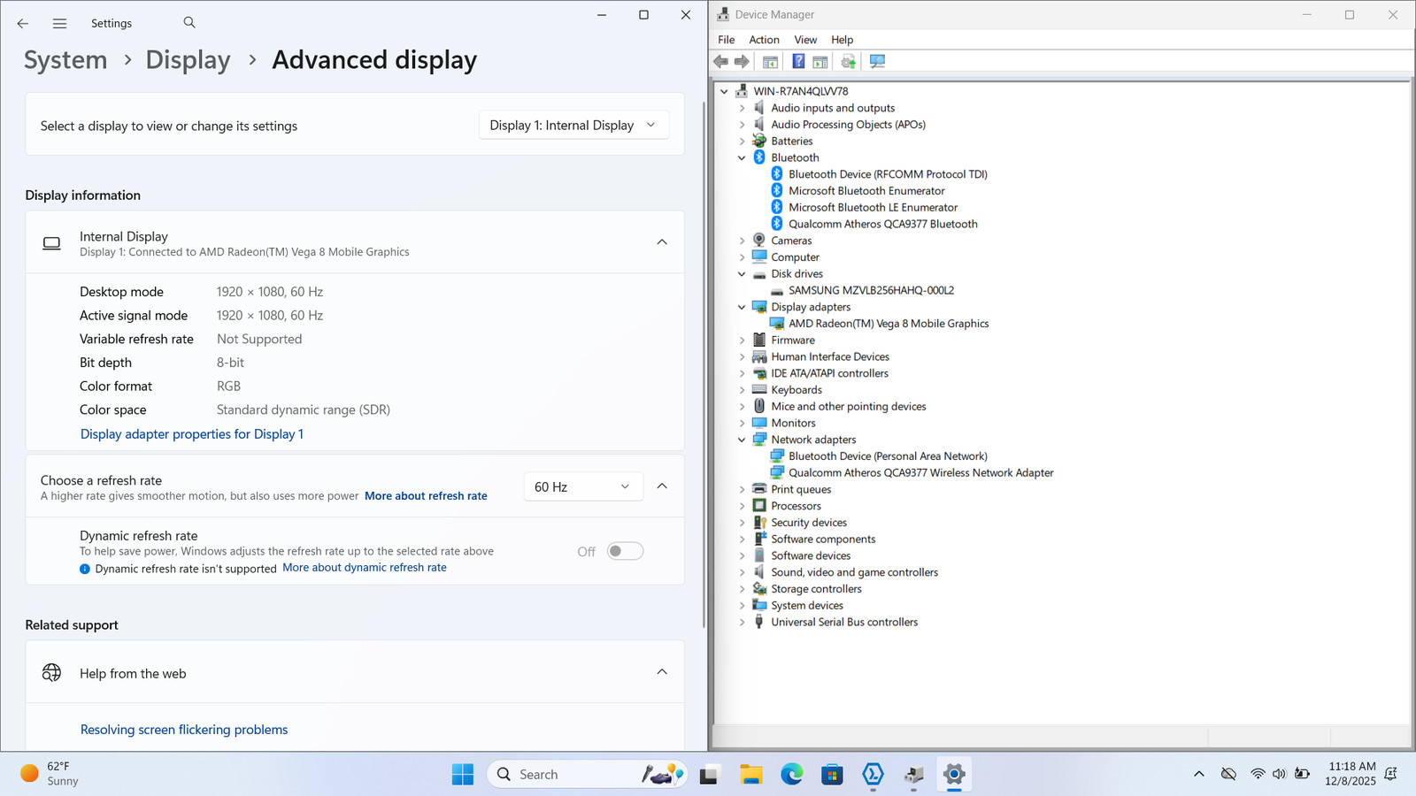 Lenovo IdeaPad 15″ FHD RYZEN 5 2500U VEGA MOBILE GFX 256GB 8GB W11 AMD Radeon