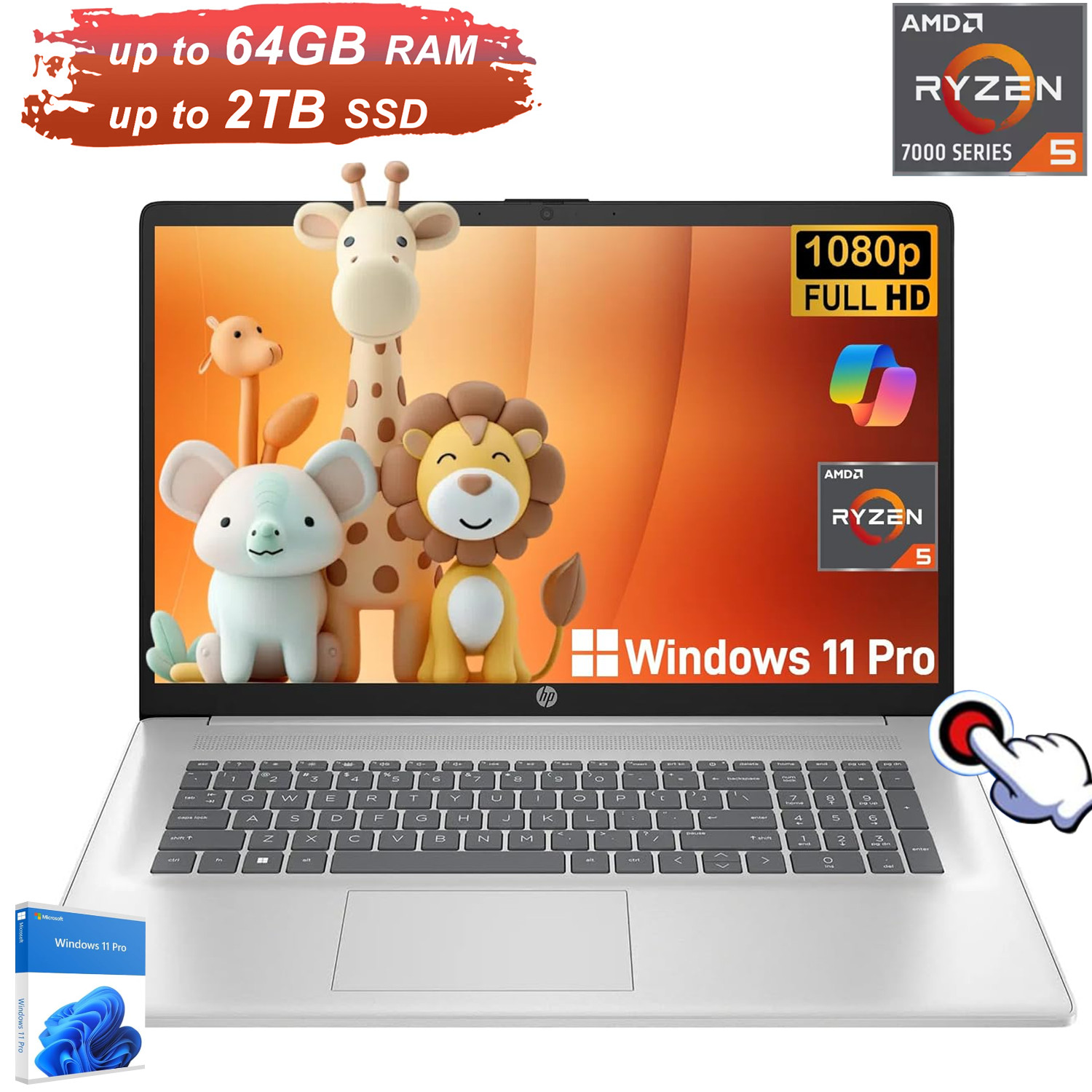 2025 HP Laptop 17.3″ FHD Hexa-Core AMD Ryzen 5 7430U 32GB 2TB SSD Win 11 Pro