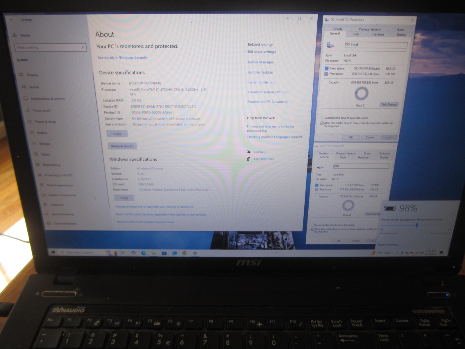 MSI GE70 2QE APACHE PRO MS-1759 Laptop 12GBRAM 1TBHD GOOD SCREEN NoCORD – WORKS