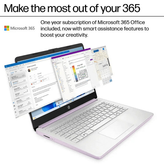 HP Laptop 14″ HD Intel N150 4GB 128GB UFS Webcam Office 365 Win 11 Lavender