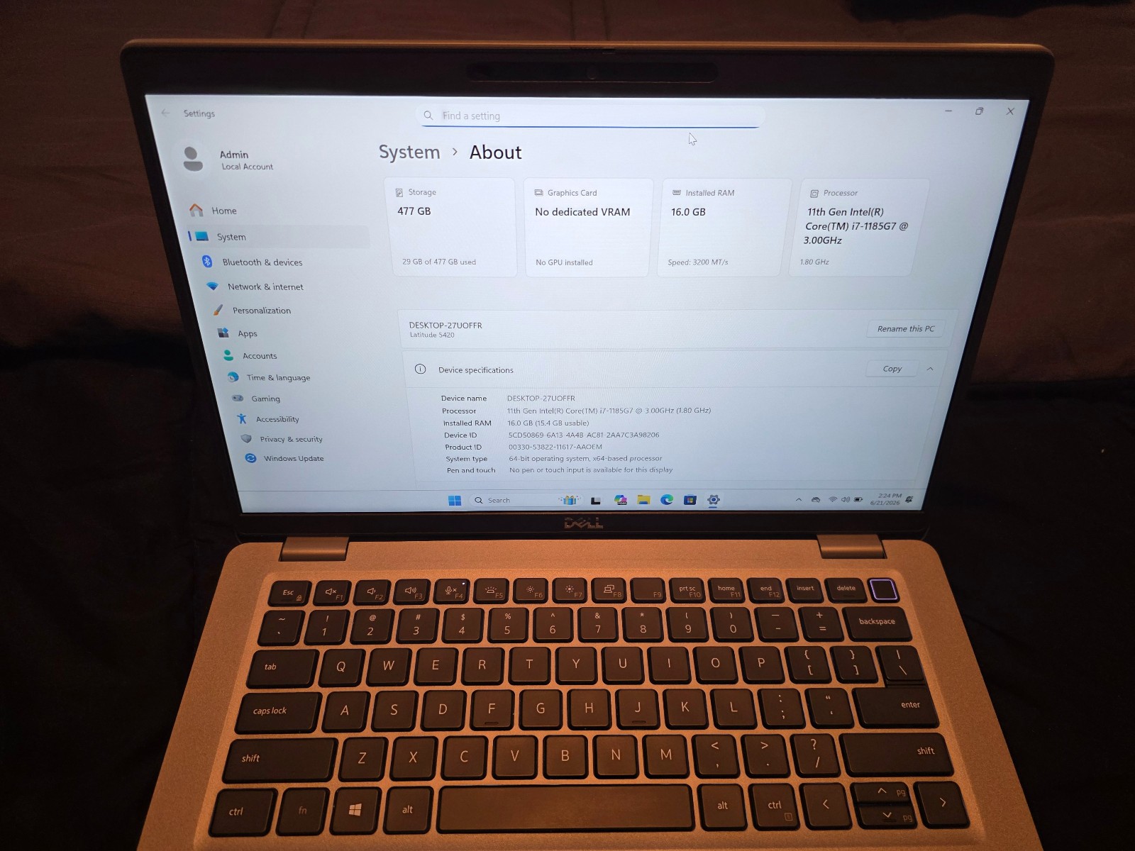 Dell Latitude 5420 Laptop i7-1185G7 16GB RAM 512GB SSD Windows 11 Pro