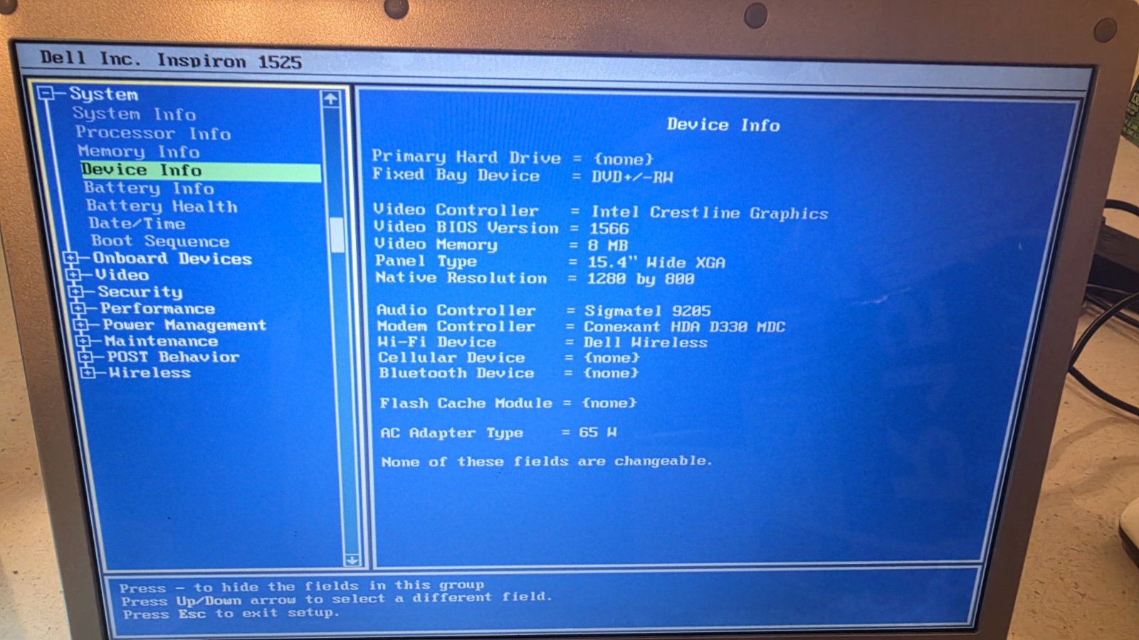 DELL INSPIRON 1525 – BOOTS TO BIOS – INTEL CORE 2 DUO – 2GB RAM – READ DESC