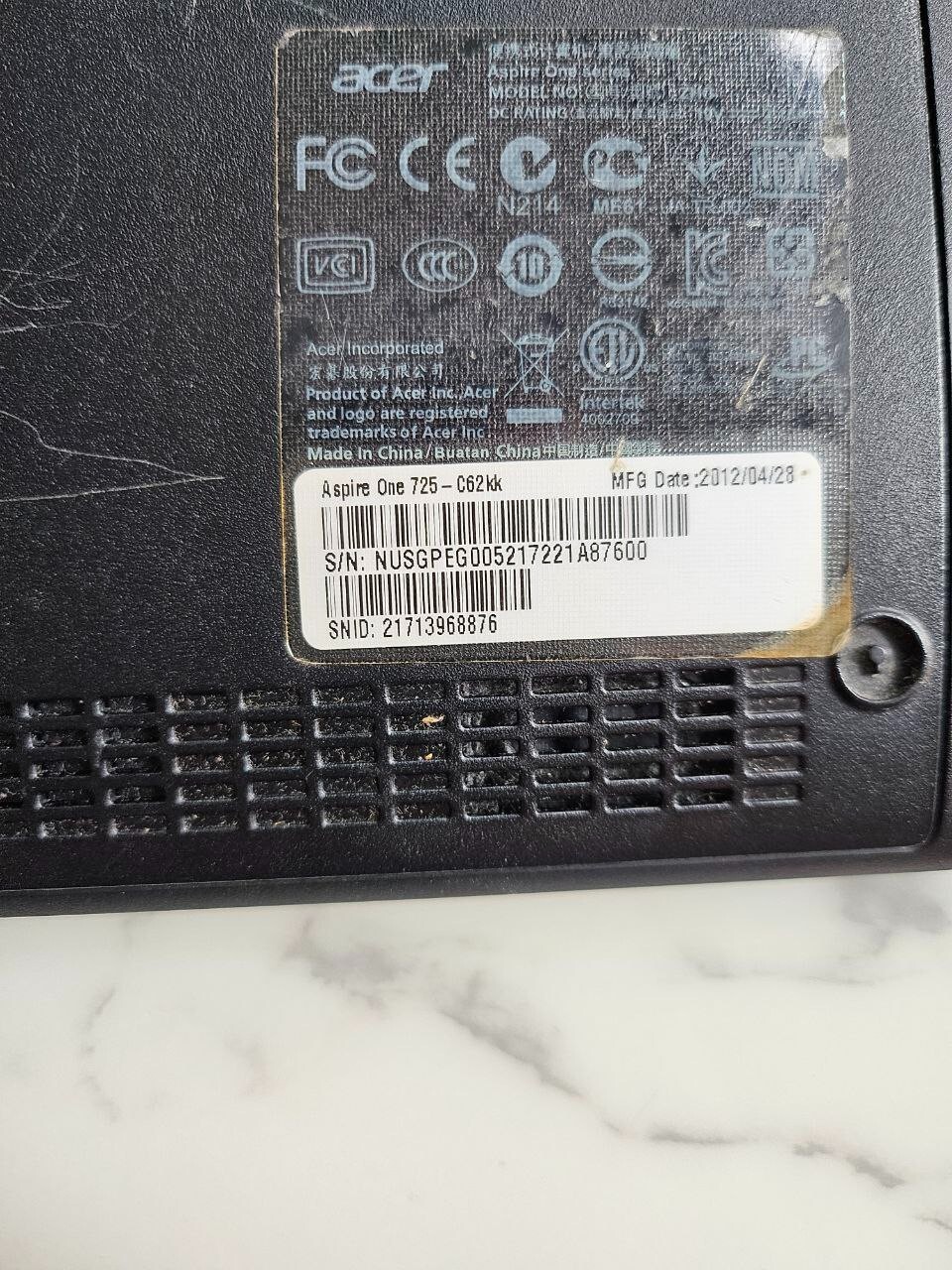 Acer Aspire One AO725 11.6″ NOT WORKING Laptop Netbook 8GB RAM/281 GB HDD WIND 7