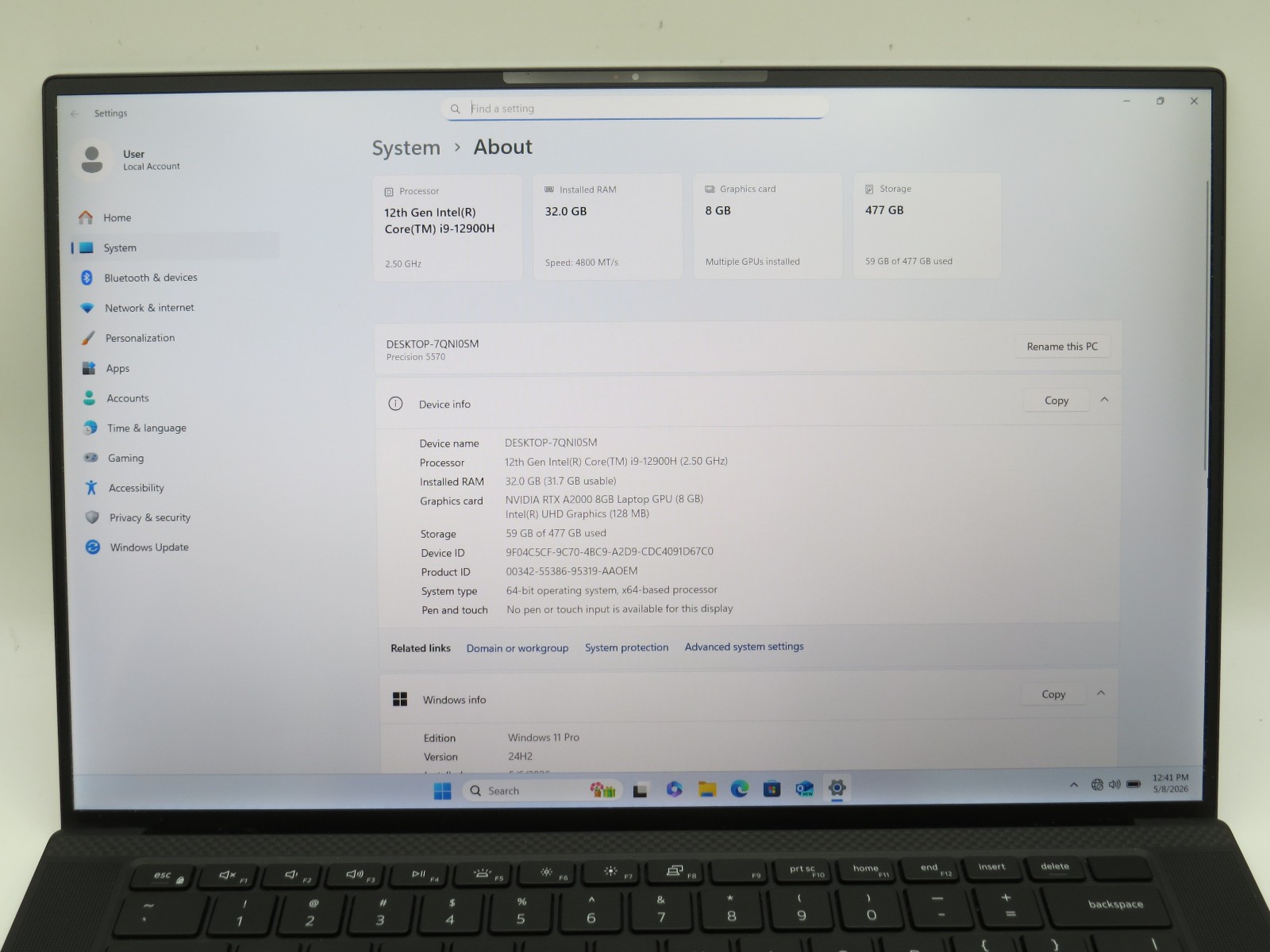 Dell Precision 5570 i9-12900H@2.5GHz | 32GB DDR5 | 512GB m2 | Win 11 | No AC