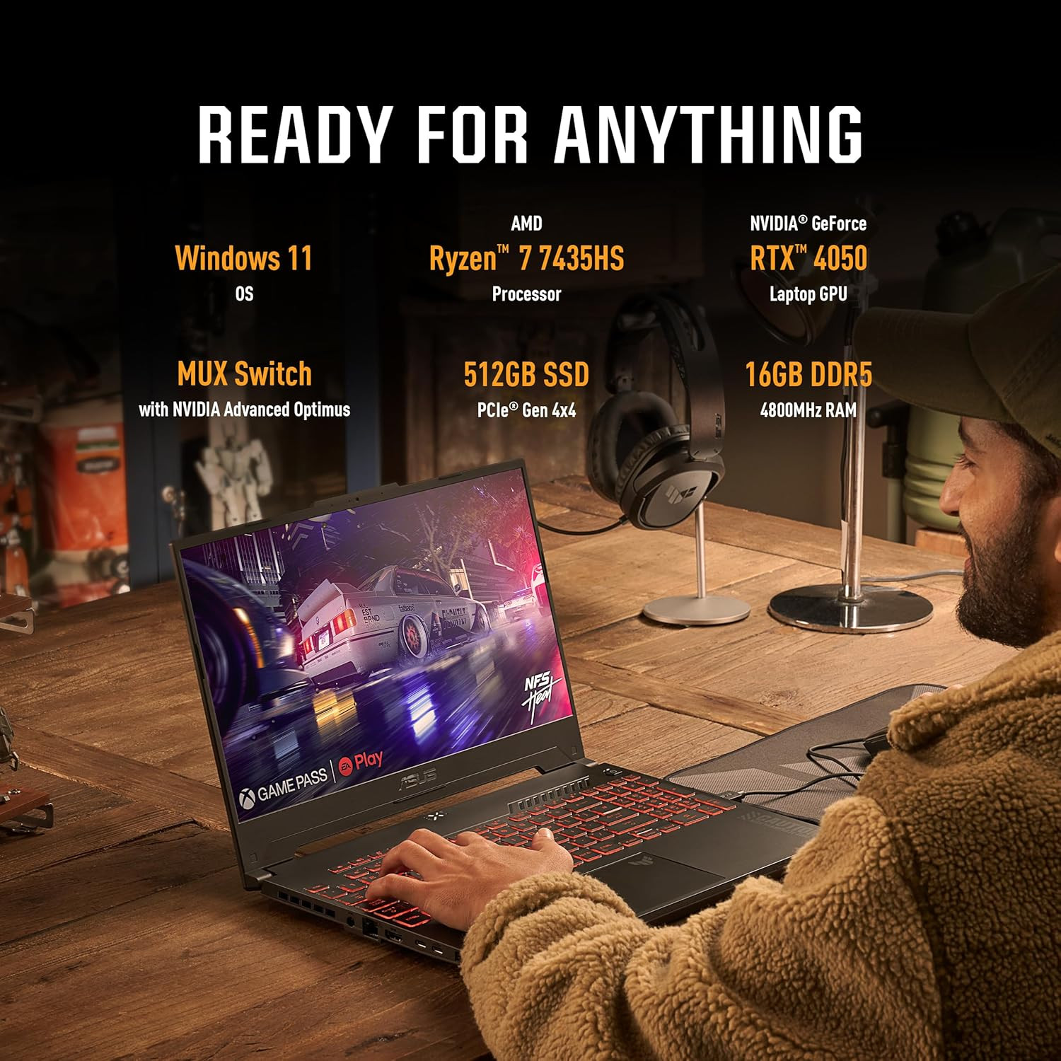 TUF Gaming A15 Gaming Laptop, 15.6” FHD 144Hz, 100% Srgb Display, Geforce RTX 40